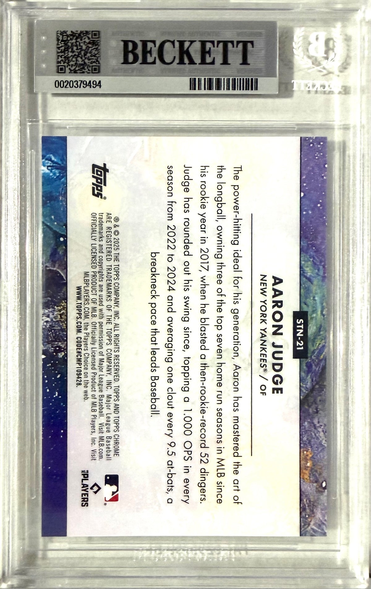 2025 Topps Chrome Cosmic #STN-21 Aaron Judge Stars in the Night BGS 9