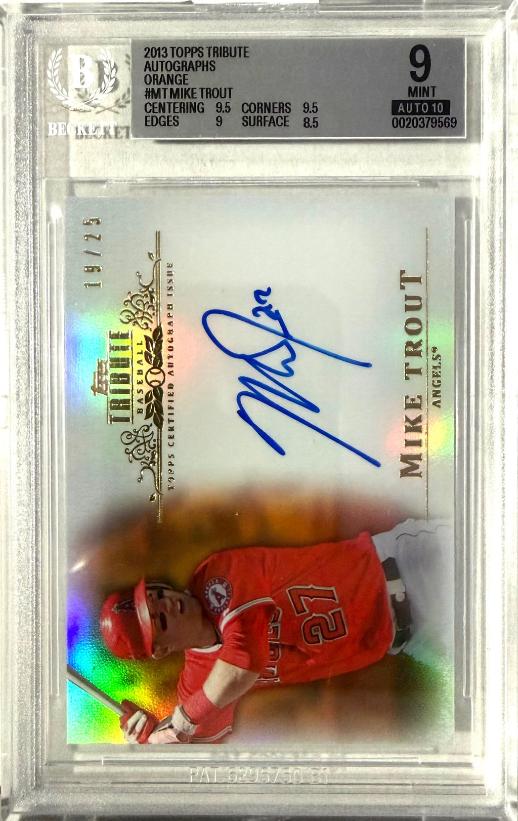 2013 Topps Tribute #T4-MT Mike Trout BGS 9/10 MINT 19/25 POP 4