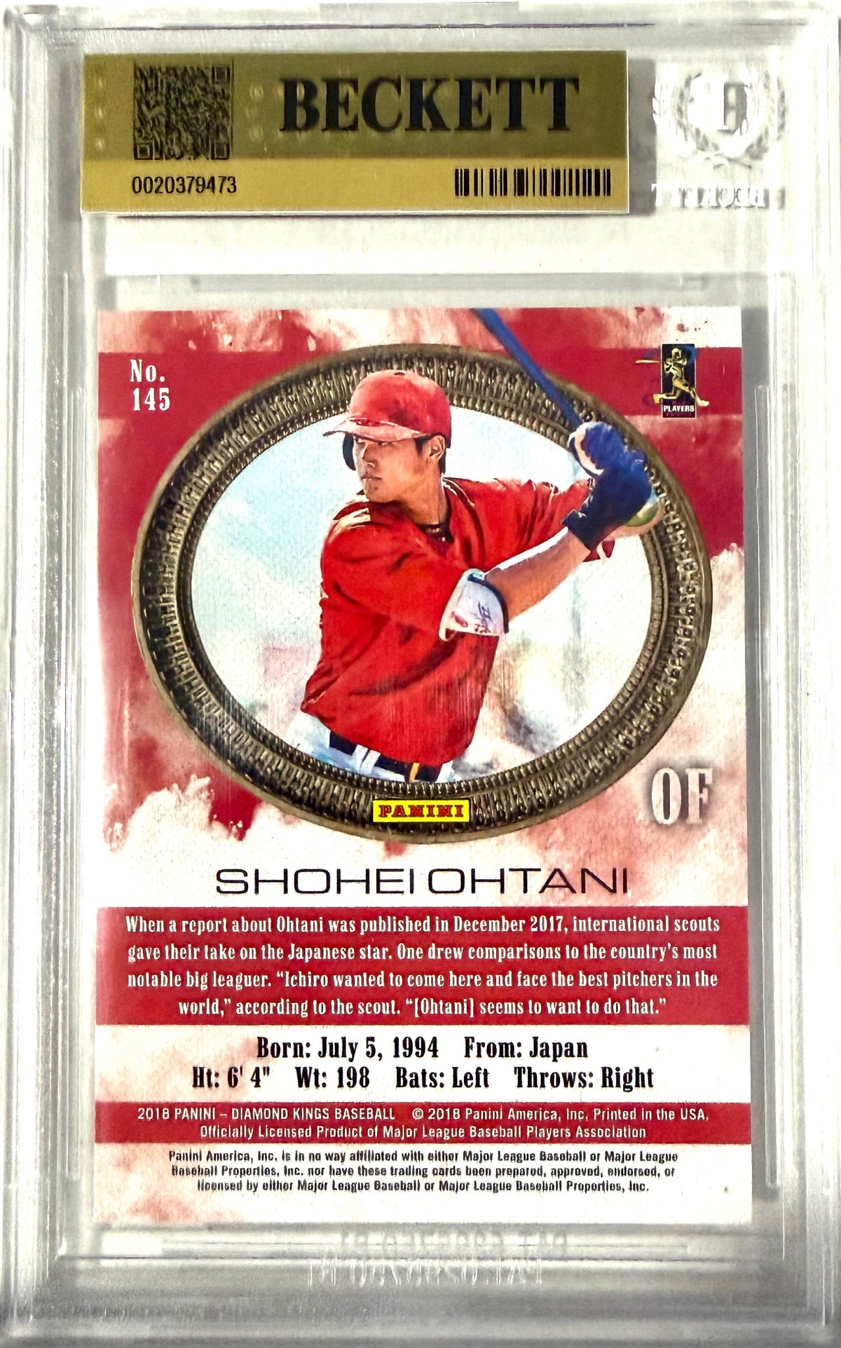 2018 Panini Diamond Kings #145 Shohei Ohtani Framed Red BGS 9