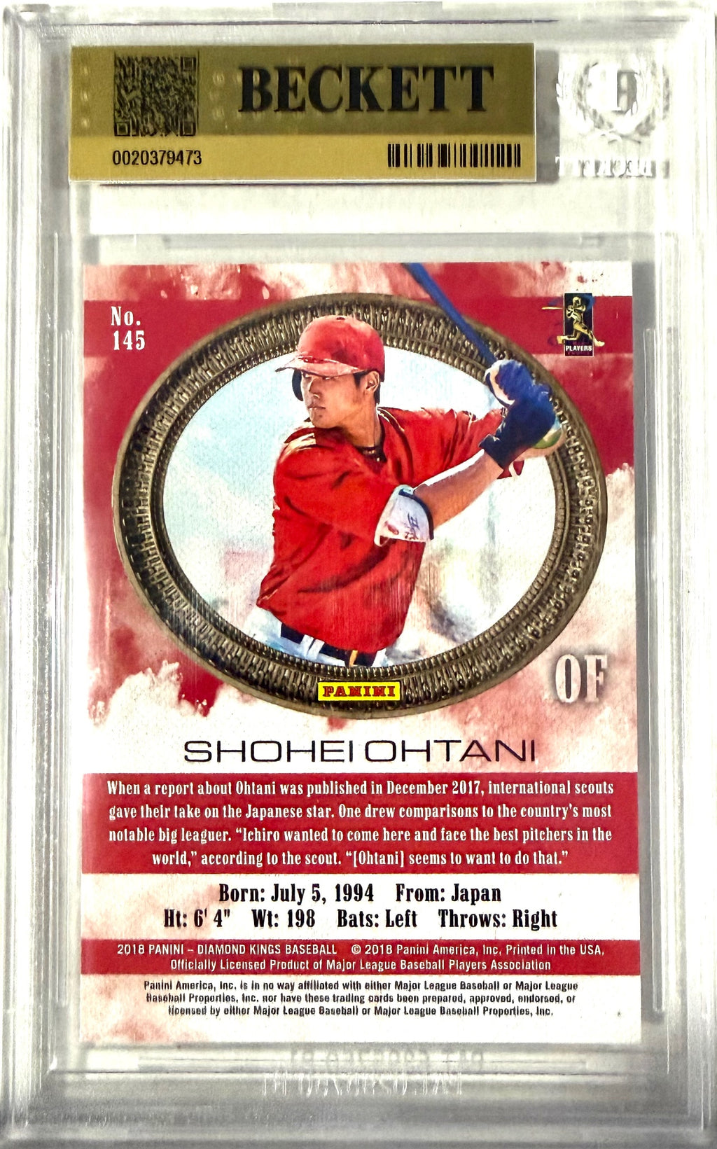 2018 Panini Diamond Kings #145 Shohei Ohtani Framed Red BGS 9