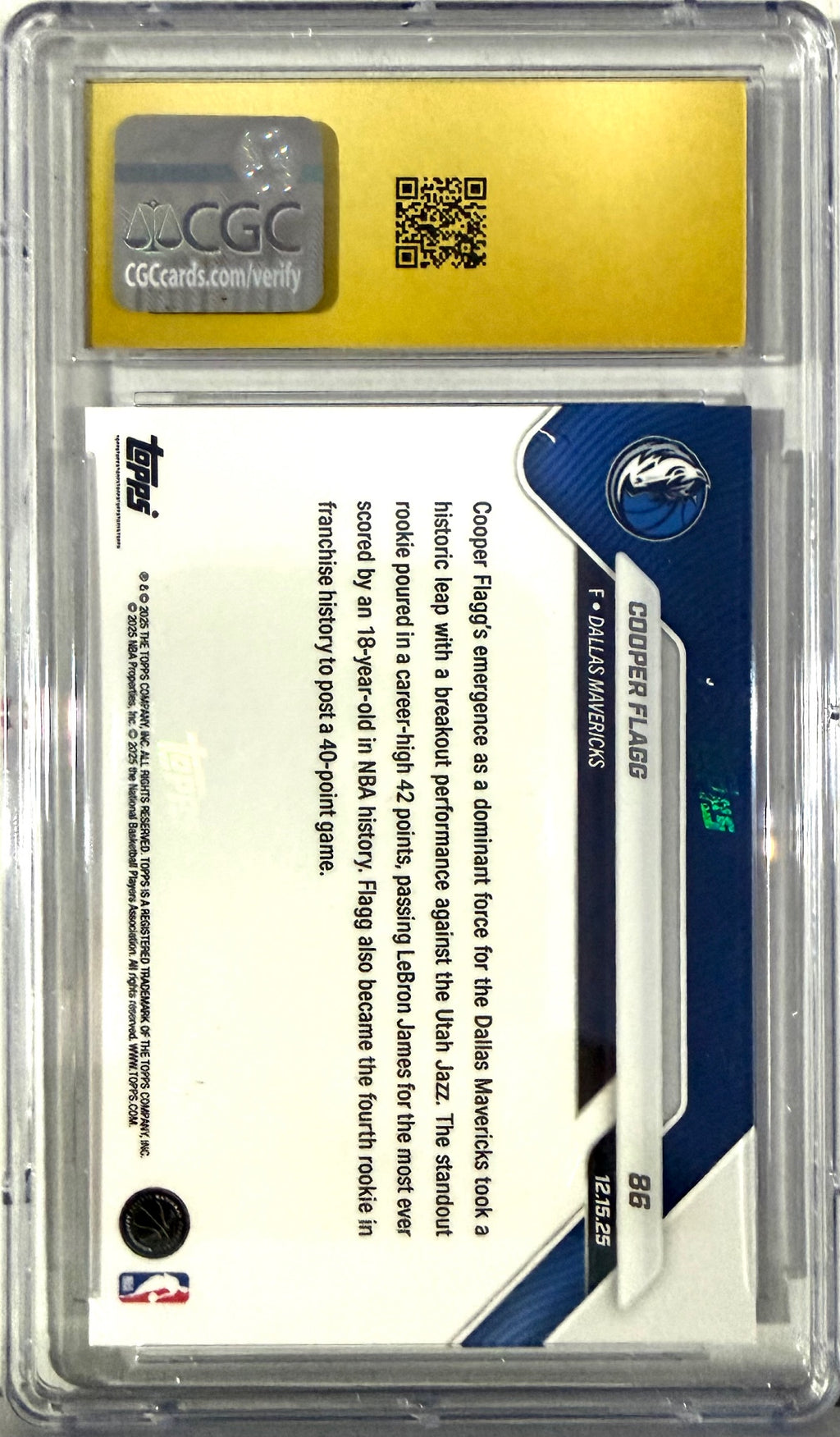 2025-26 Topps Now Topps #86 Cooper Flagg CGC 10