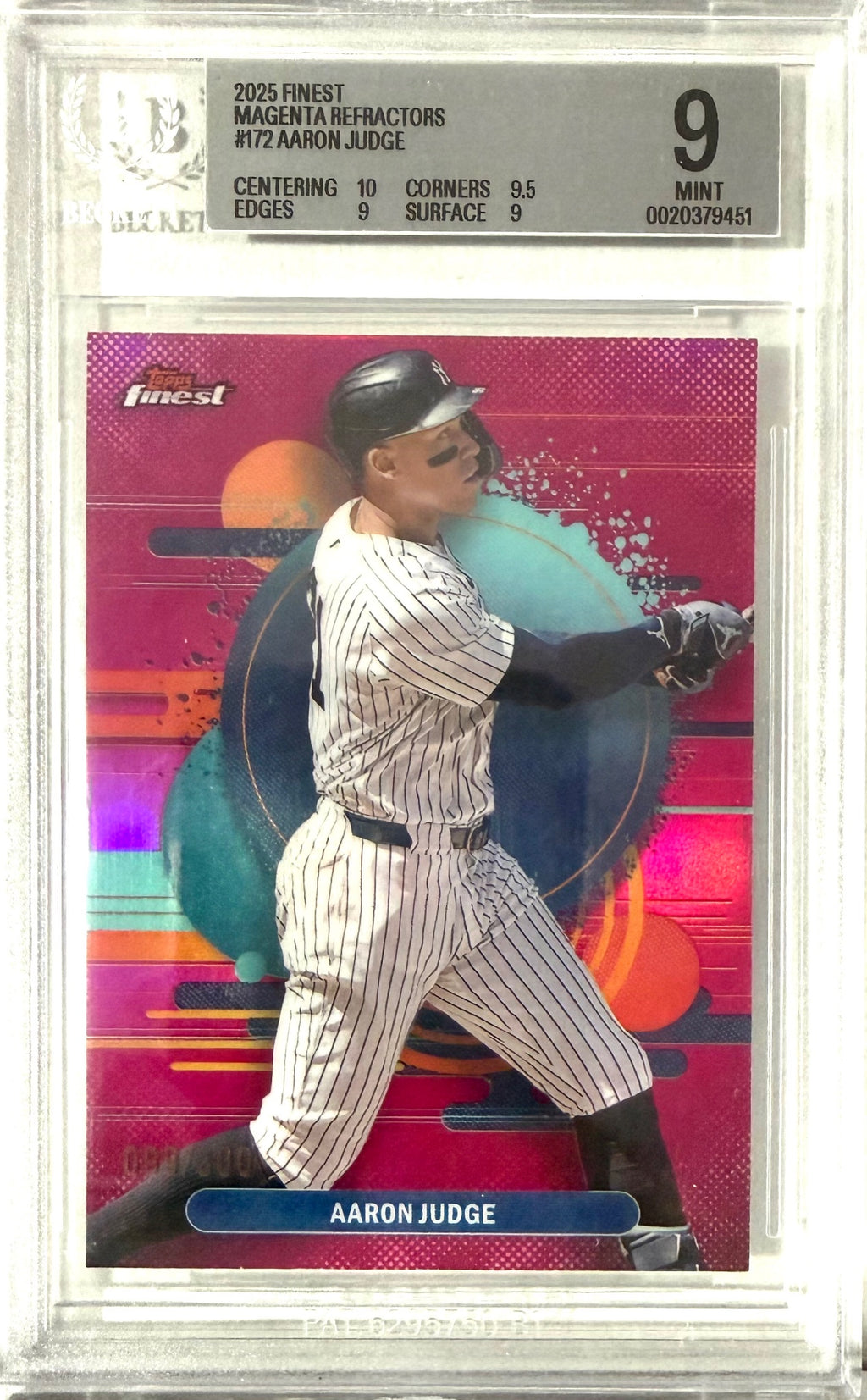 2025 Finest #172 Aaron Judge Magenta Refractors BGS 9 #/300