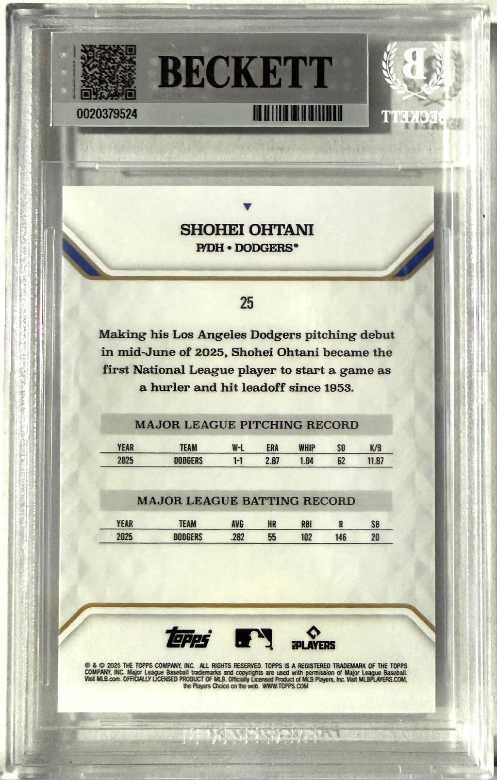 2025 Topps MVP Collection #25 Shohei Ohtani Blue Foil BGS 9 #/35 POP 1
