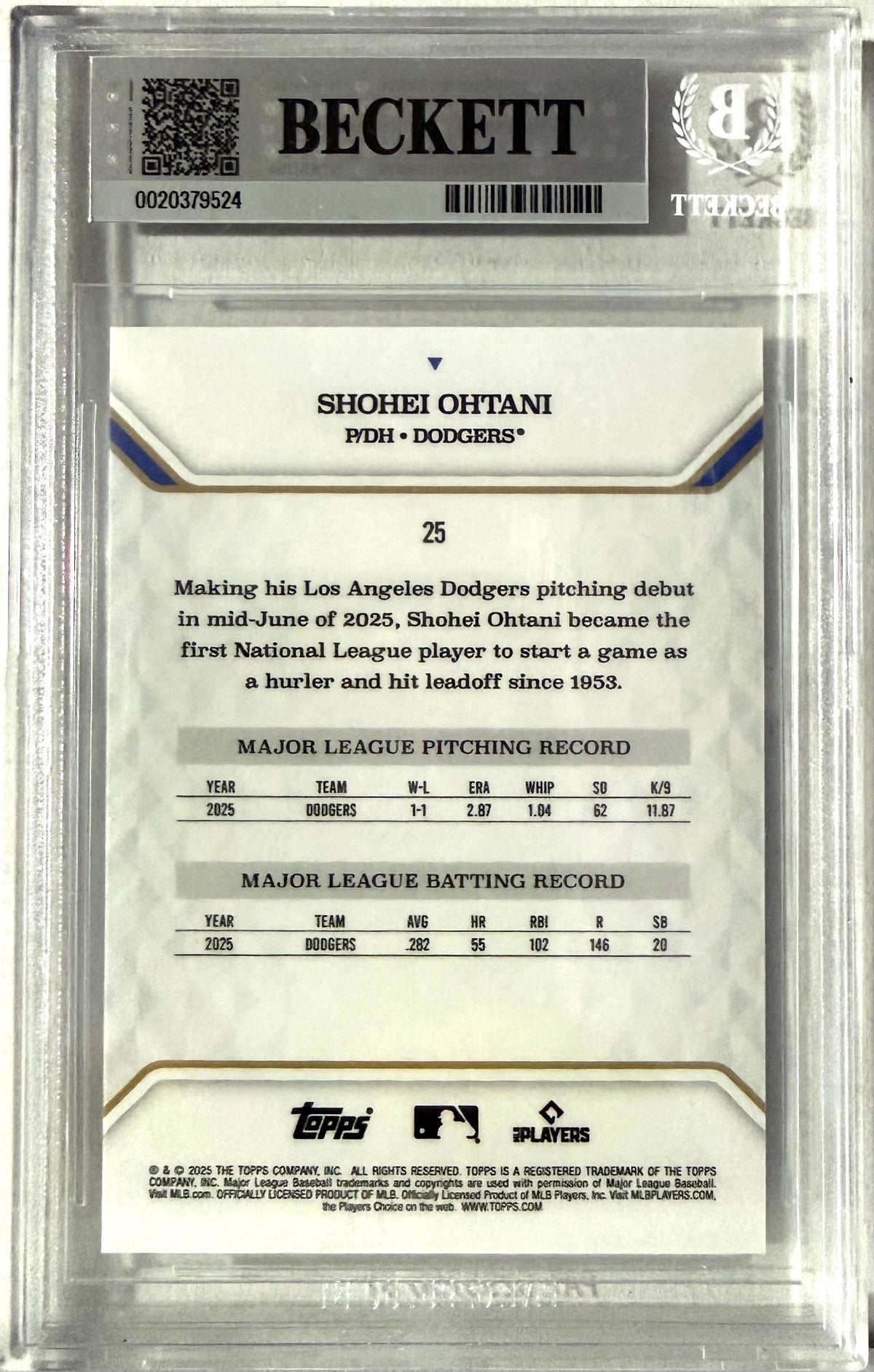 2025 Topps MVP Collection #25 Shohei Ohtani Blue Foil BGS 9 #/35 POP 1