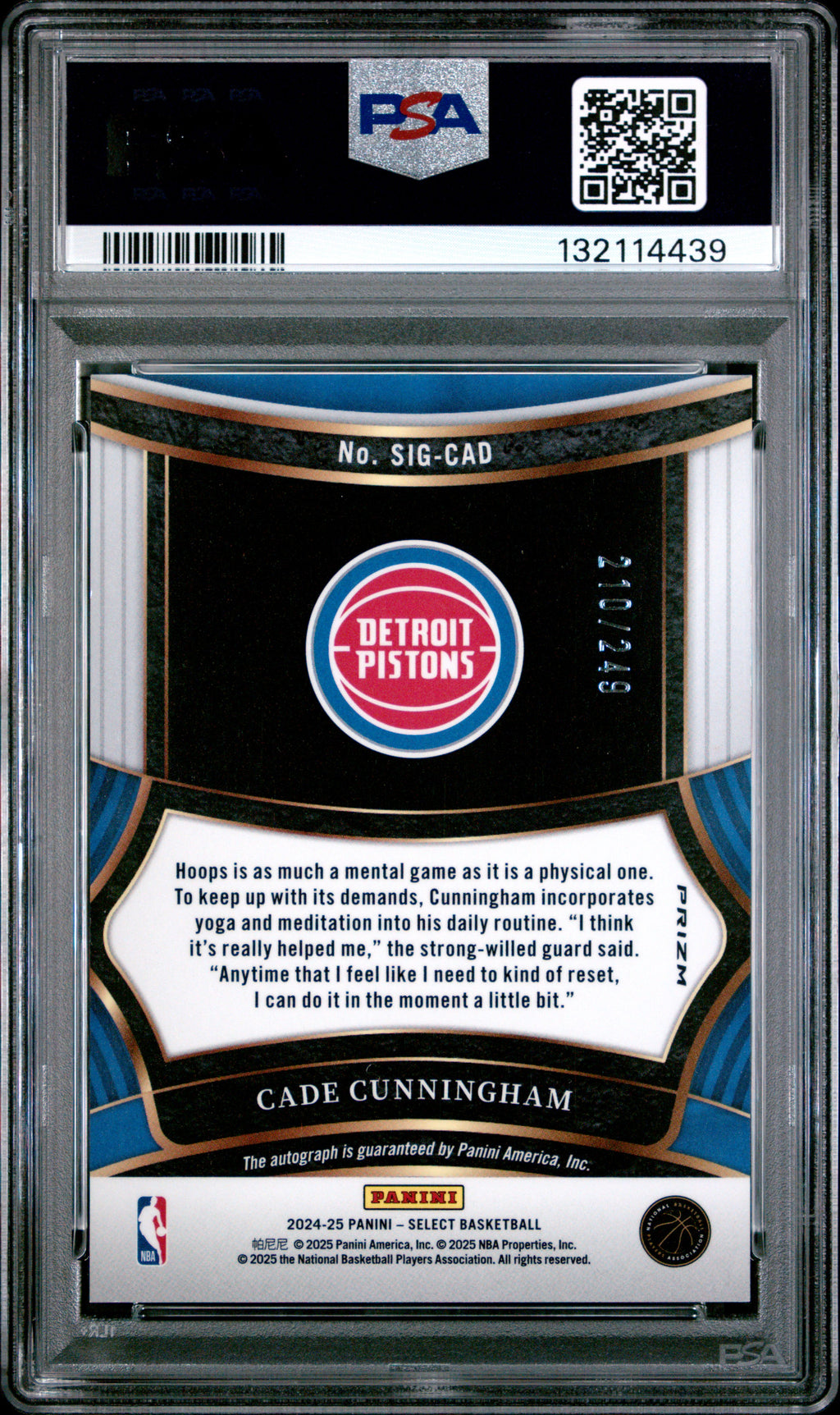 2024 Panini Select Signatures #SIGCAD Cade Cunningham PSA 10