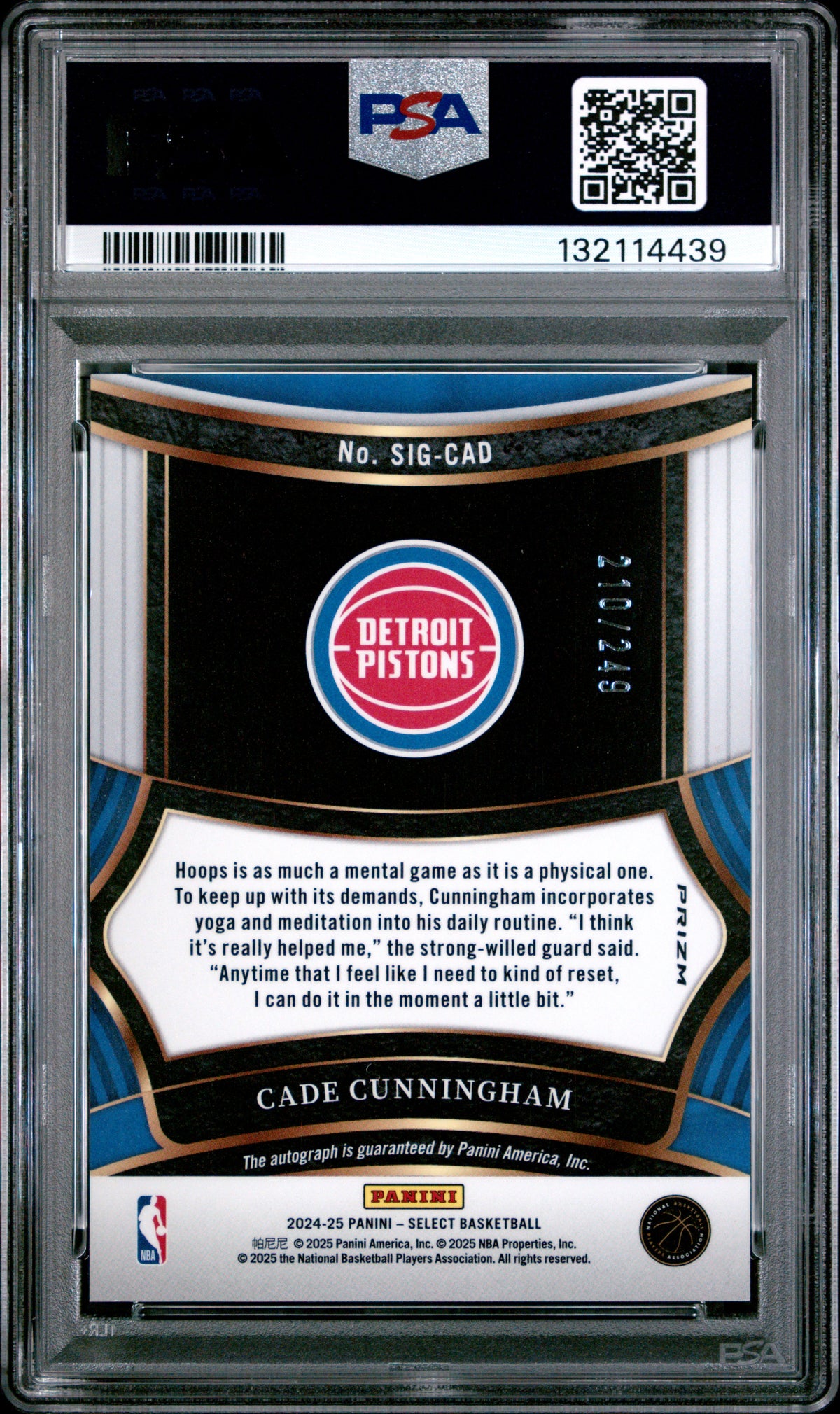 2024 Panini Select Signatures #SIGCAD Cade Cunningham PSA 10