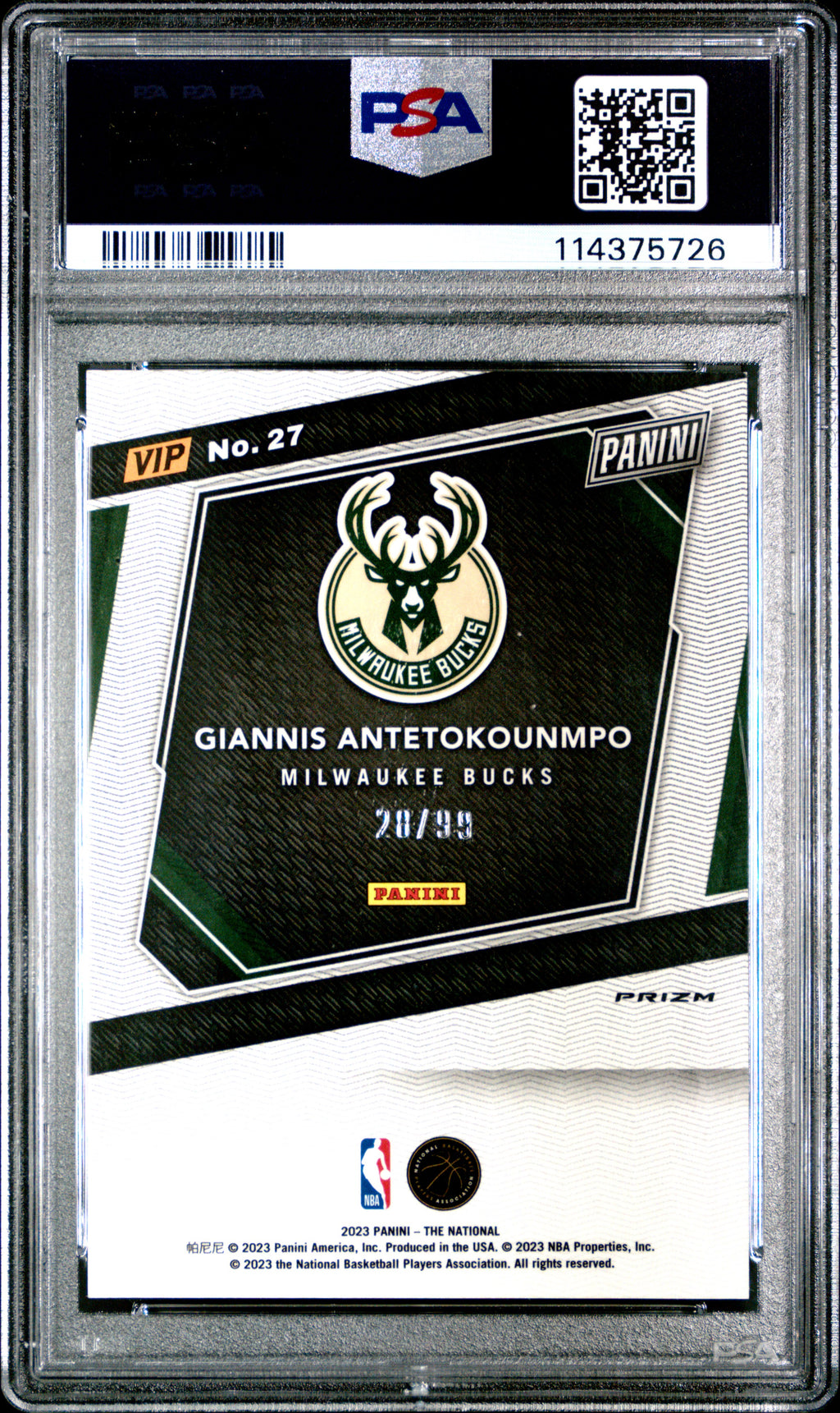 2023 Panini National Vip Gold Panini #27 Giannis Antetokounmpo PSA 10