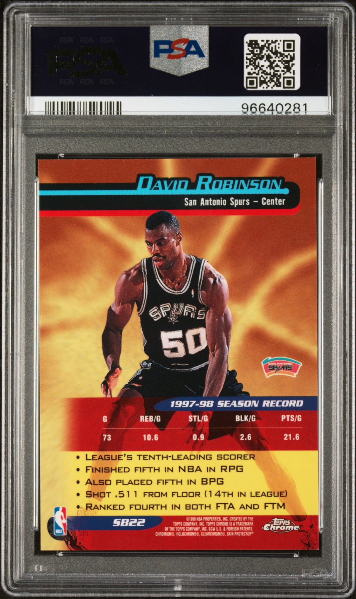 1998 Topps Chrome Season'S Best #SB22 David Robinson PSA 9
