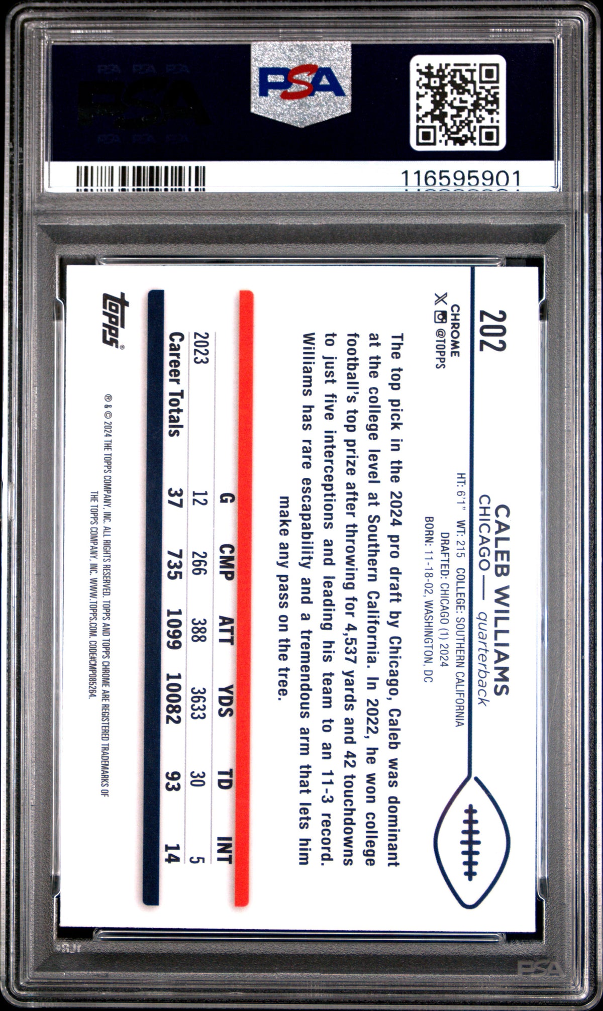 2024 Topps Chrome #202 Caleb Williams PSA 10