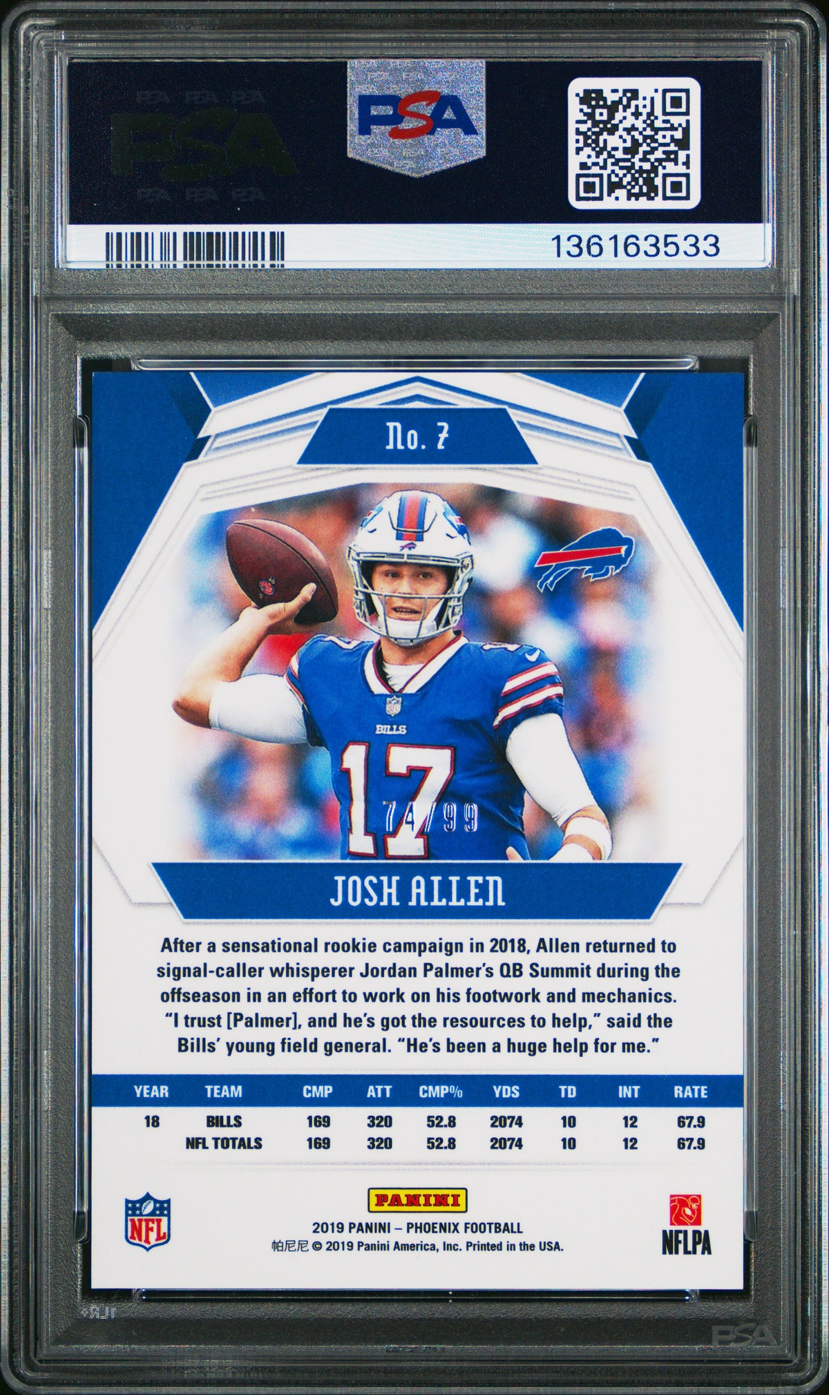 2019 Panini Phoenix #7 Josh Allen PSA 10