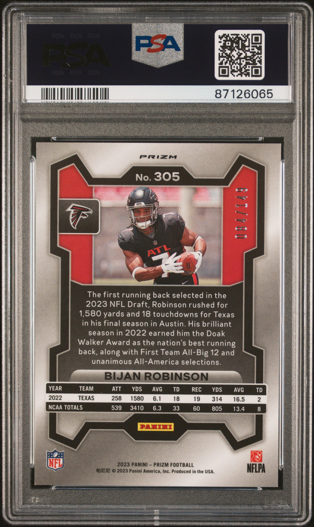 2023 Panini Prizm #305 Bijan Robinson PSA 9