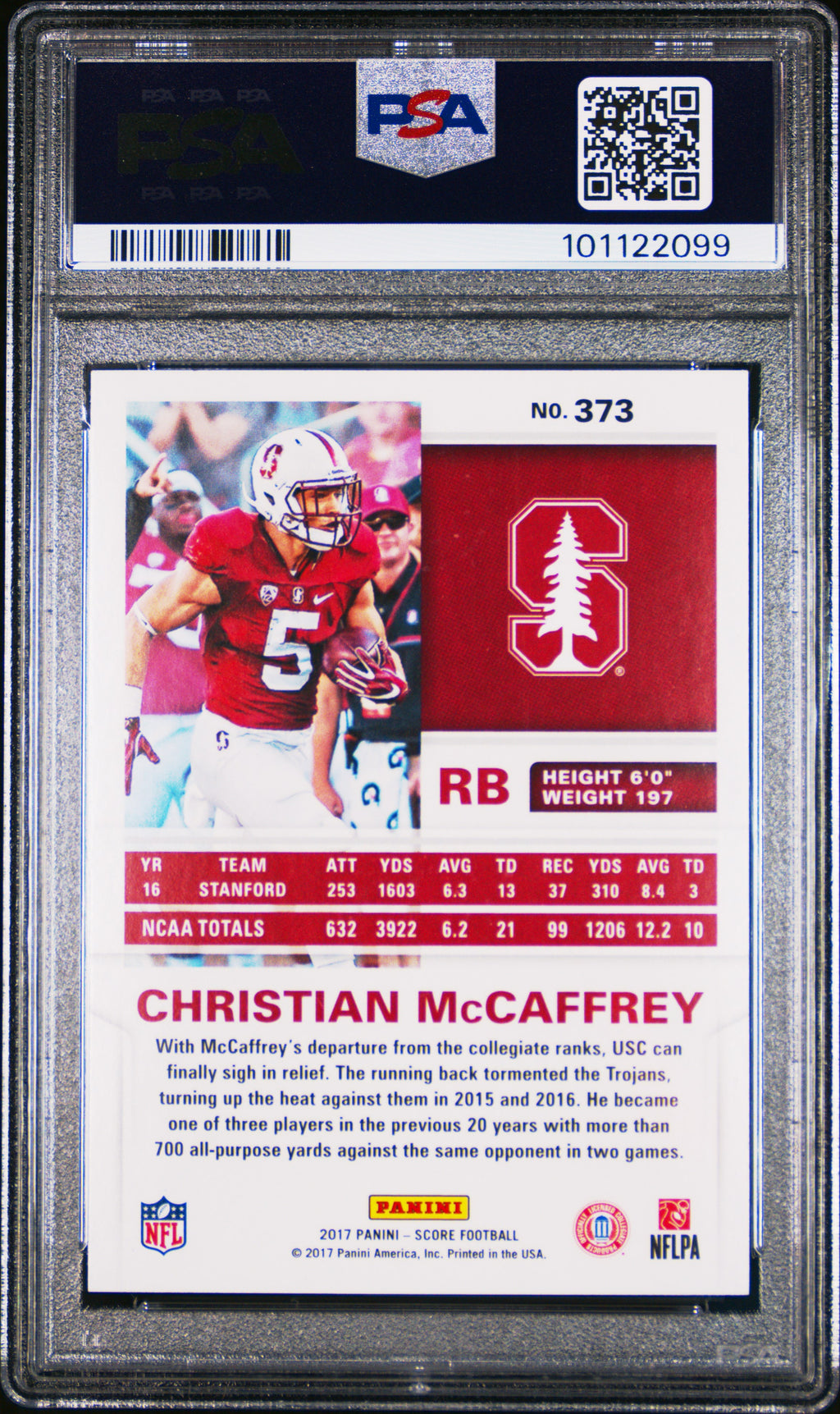 2017 Panini Score #373 Christian Mccaffrey PSA 10