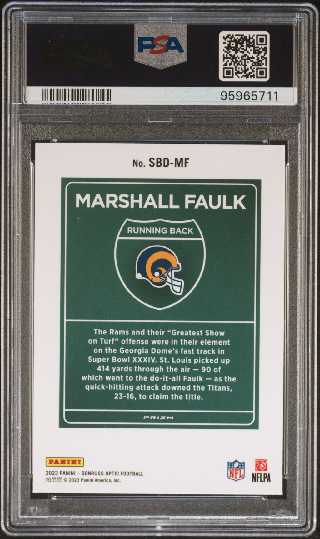 2023 Panini Donruss Optic Super Bowl Downtown #SBDMF Marshall Faulk PSA 10