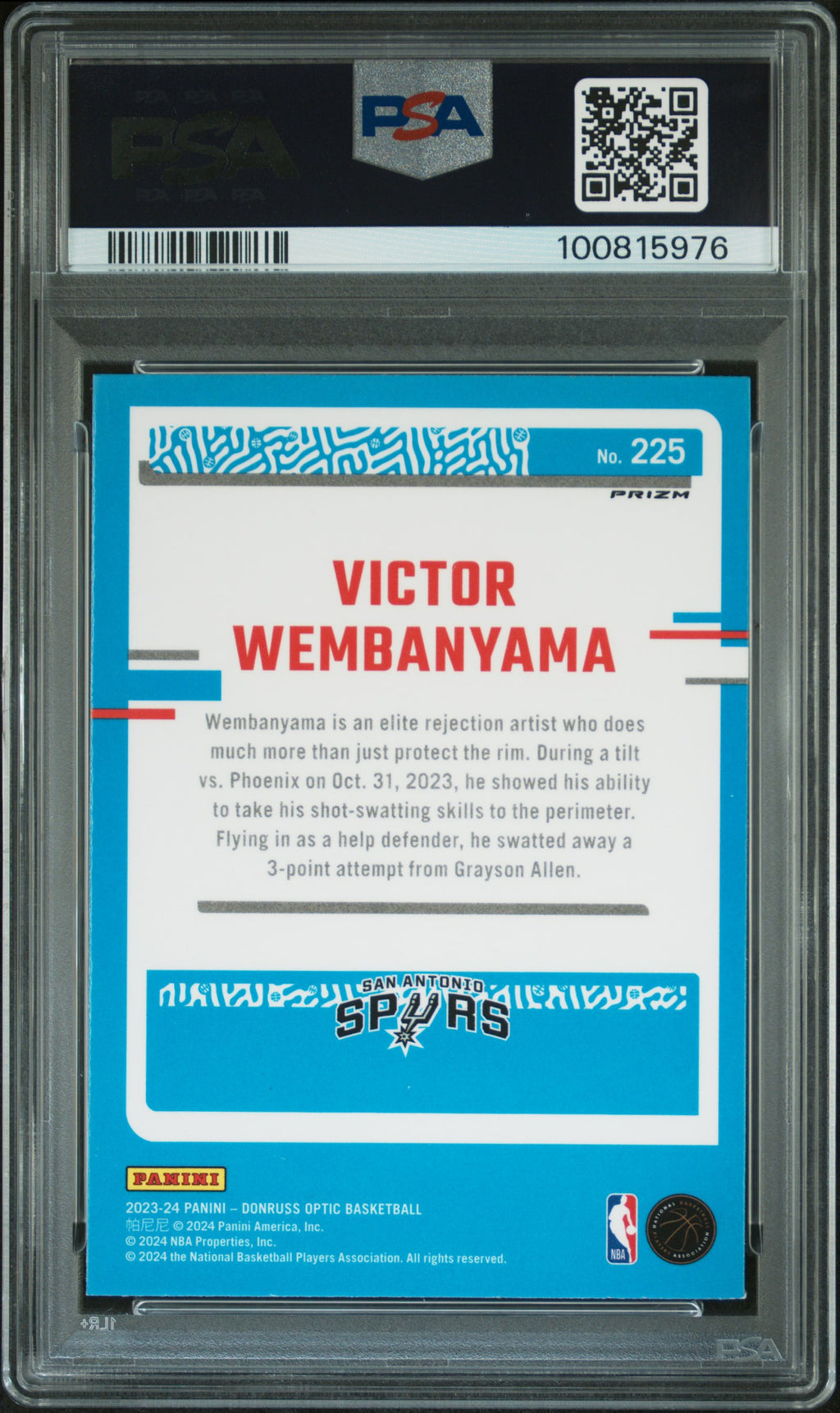 2023 Panini Donruss Optic #225 Victor Wembanyama PSA 10