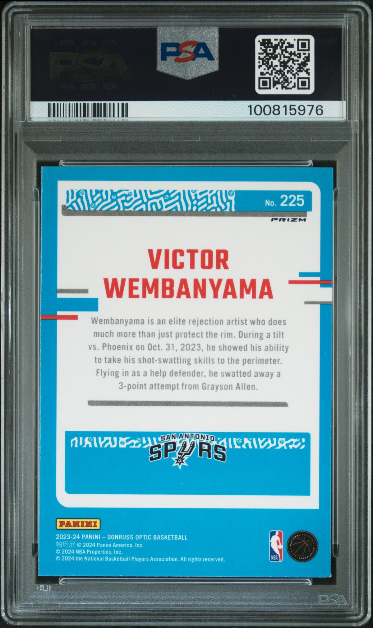 2023 Panini Donruss Optic #225 Victor Wembanyama PSA 10