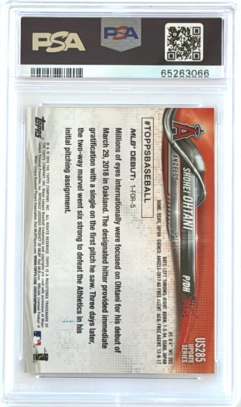 2018 Topps Update Shohei Ohtani #US285 PSA 10