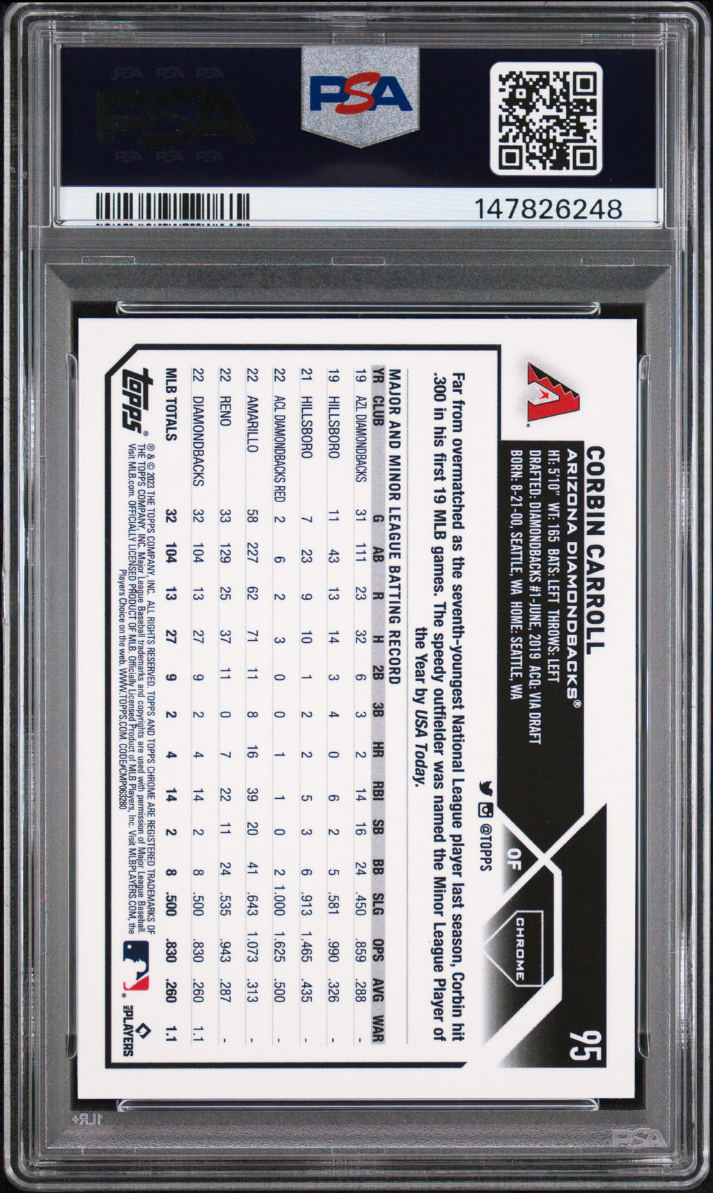 2023 Topps Chrome Logofractor Edition #95 Corbin Carroll PSA 10