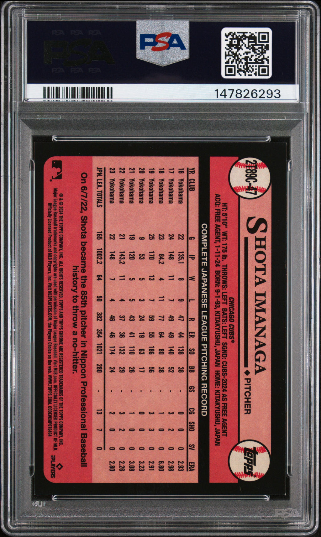 2024 Topps Silver Pack 1989 Chrome Promo #47 Shota Imanaga PSA 9