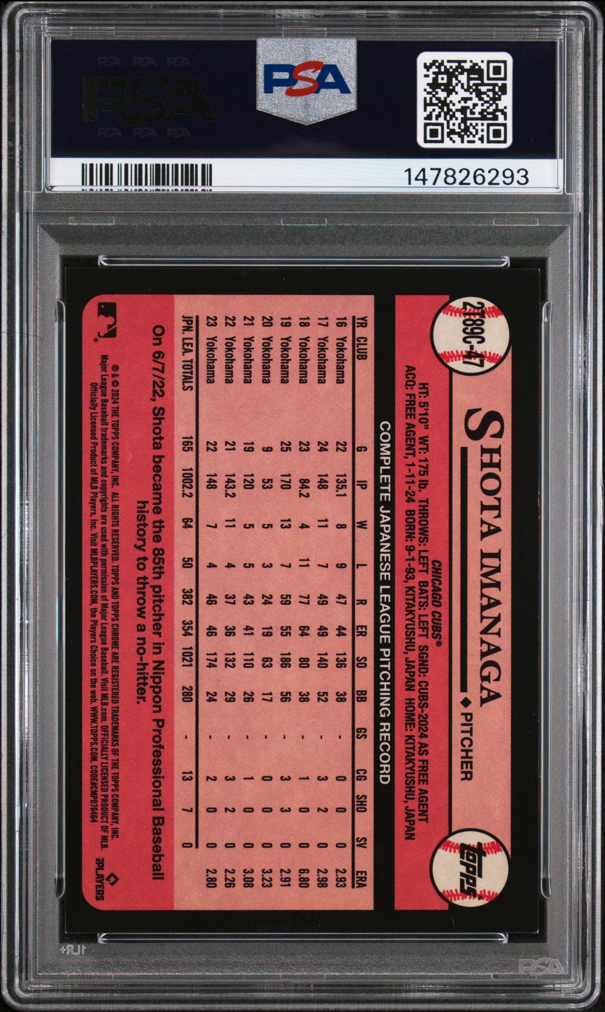 2024 Topps Silver Pack 1989 Chrome Promo #47 Shota Imanaga PSA 9