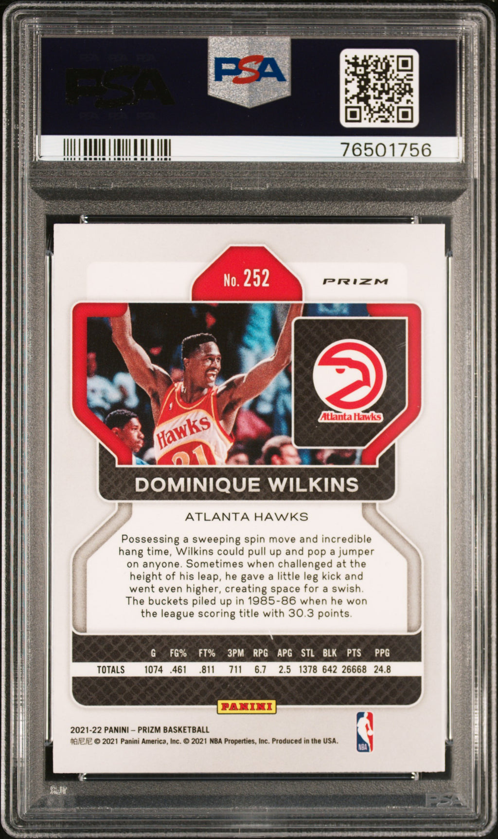 2021 Panini Prizm #252 Dominique Wilkins PSA 10 POP 1