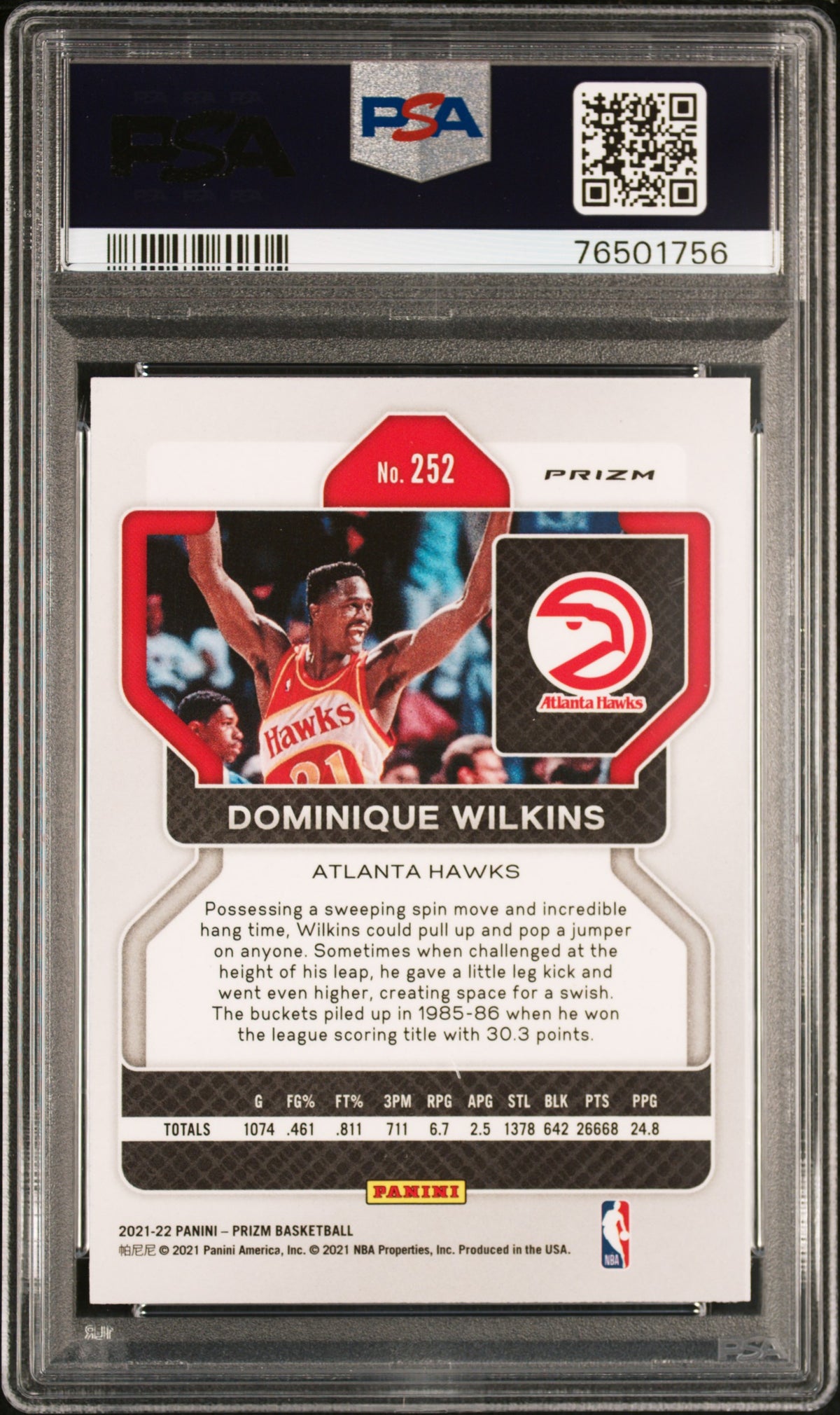 2021 Panini Prizm #252 Dominique Wilkins PSA 10 POP 1