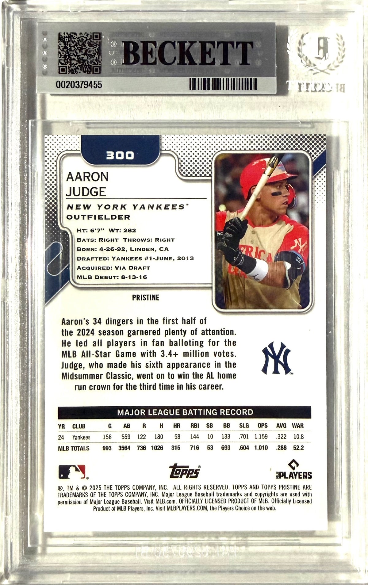 2025 Topps Pristine #300 Aaron Judge Gold Refractors BGS 9 #/50 POP 1