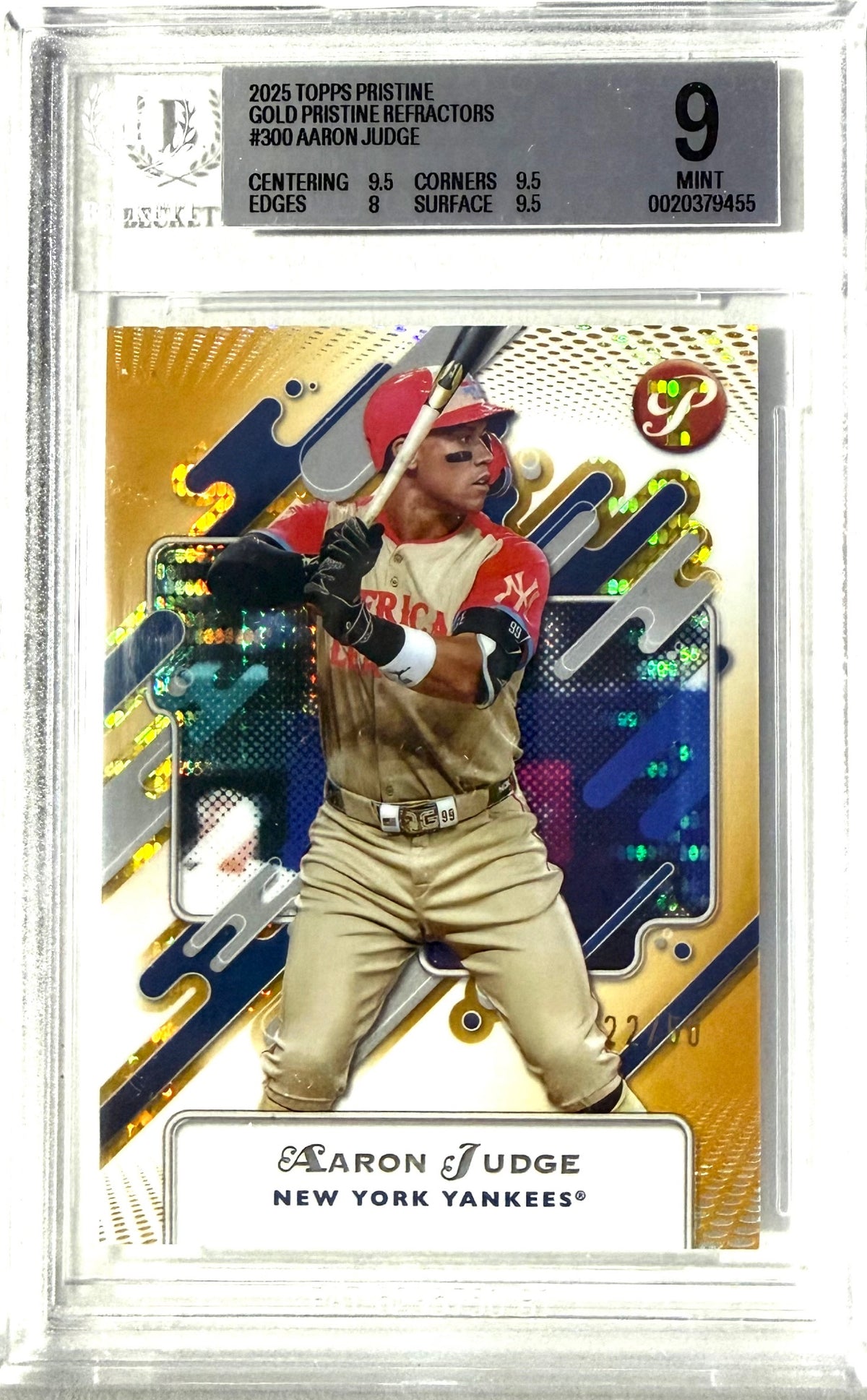 2025 Topps Pristine #300 Aaron Judge Gold Refractors BGS 9 #/50 POP 1