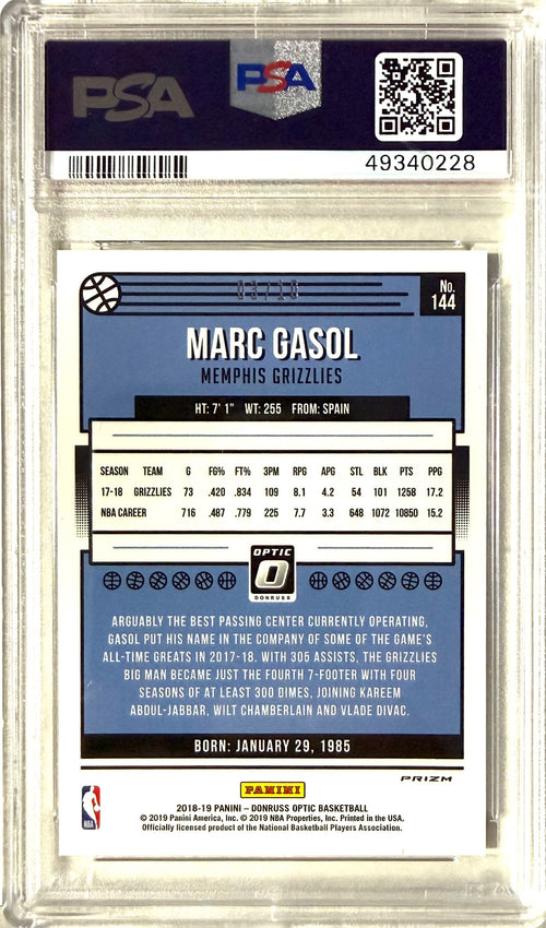 ##144 Marc Gasol Optic gold PSA 9 3/10 POP 3
