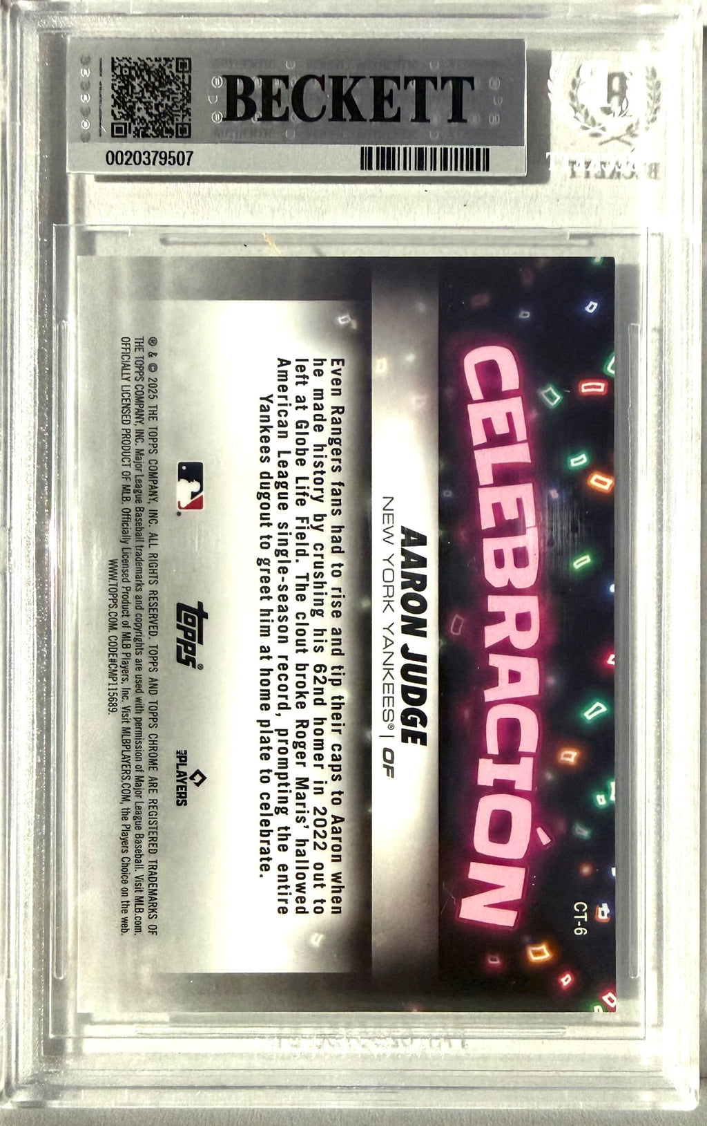 2025 Topps Chrome Update #CT-6 Aaron Judge Celebración BGS 8.5