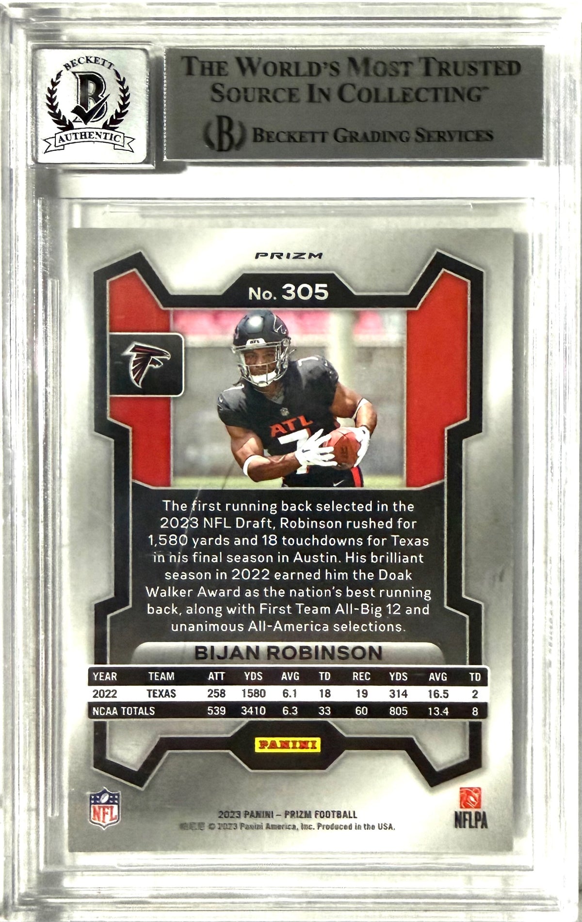 2023 Panini Prizm Purple Pulsar Bijan Robinson RC #305 BGS 10