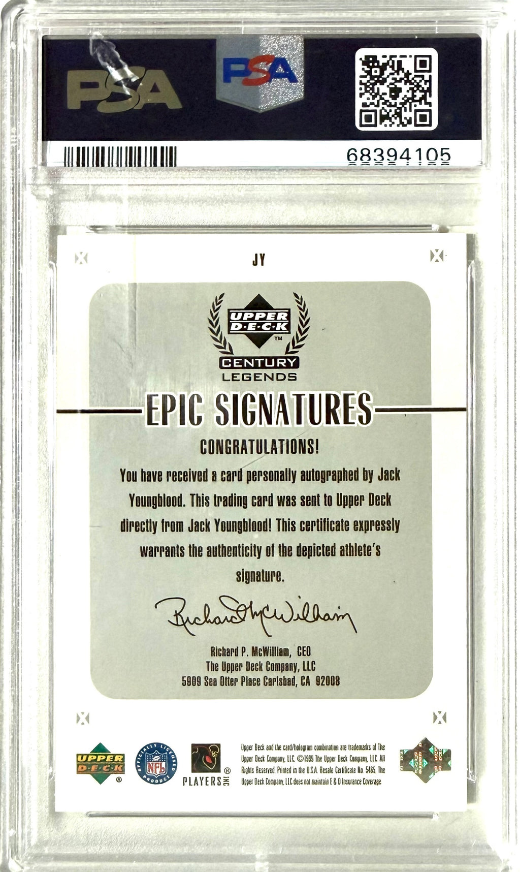 1999 UD Century Legend Epic Signatures #JY Jack Youngblood