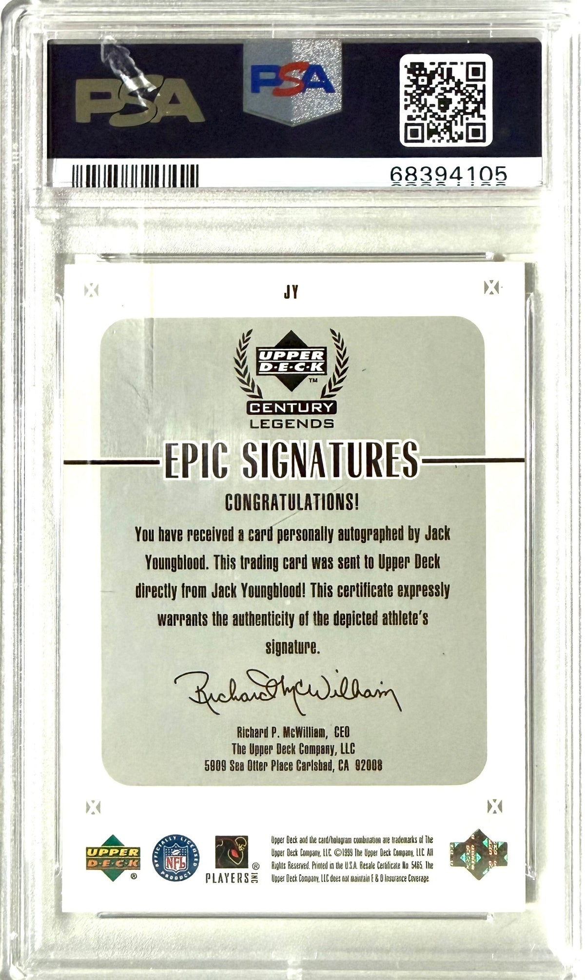 1999 UD Century Legend Epic Signatures #JY Jack Youngblood