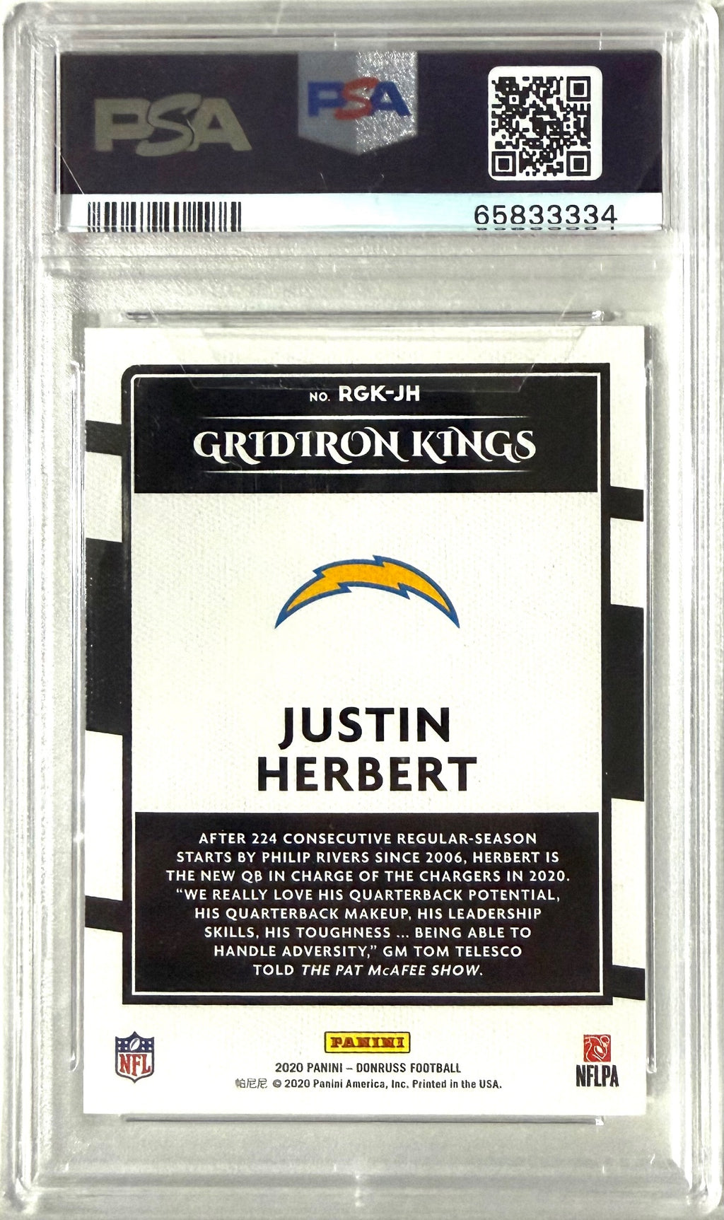 2020 Donruss #RGK-JH Justin Herbert Rookie Gridiron Kings PSA 9