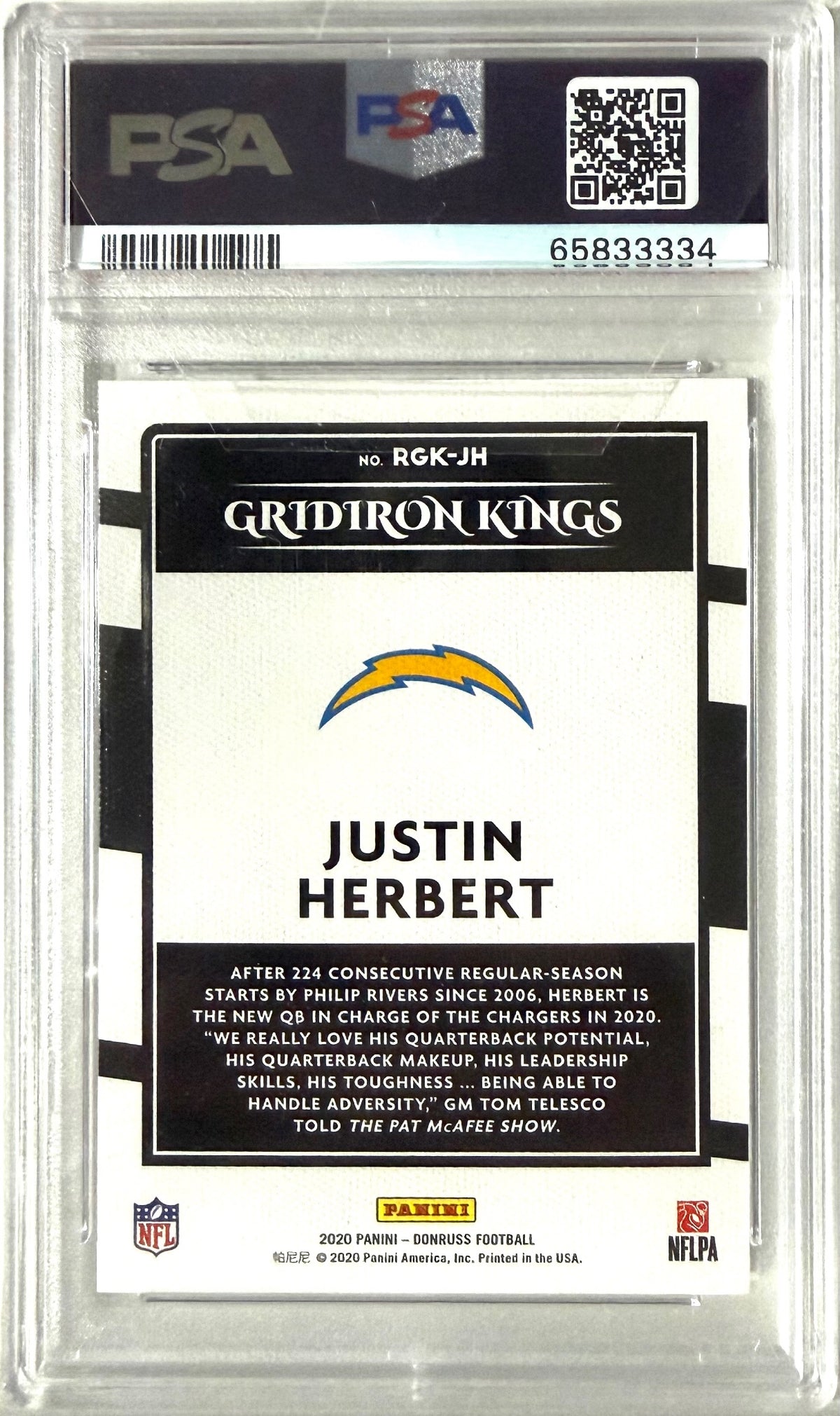 2020 Donruss #RGK-JH Justin Herbert Rookie Gridiron Kings PSA 9