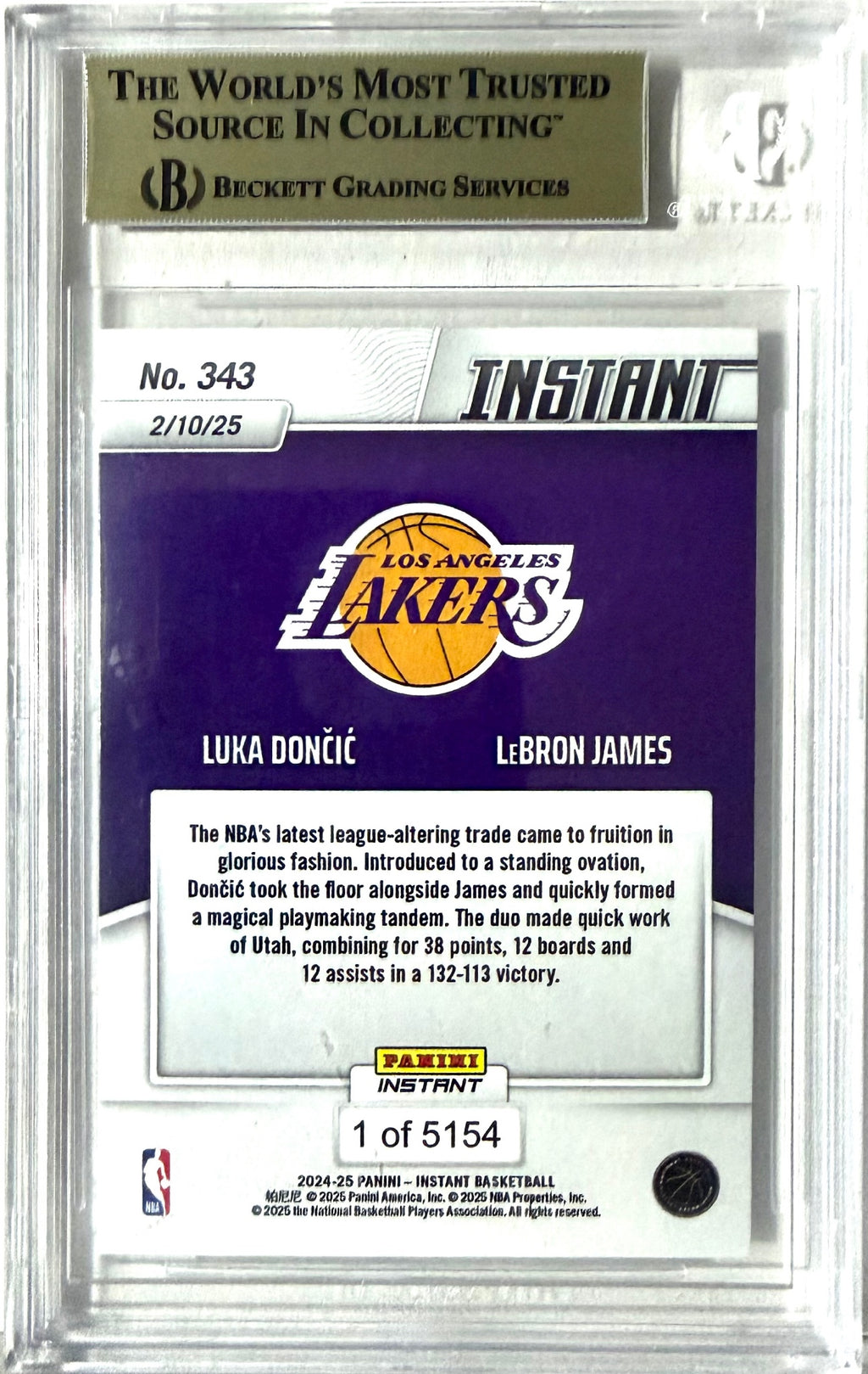 #2024-25 Panini Instant NBA Panini #343 Luka Doncic / LeBron James BGS 9.5