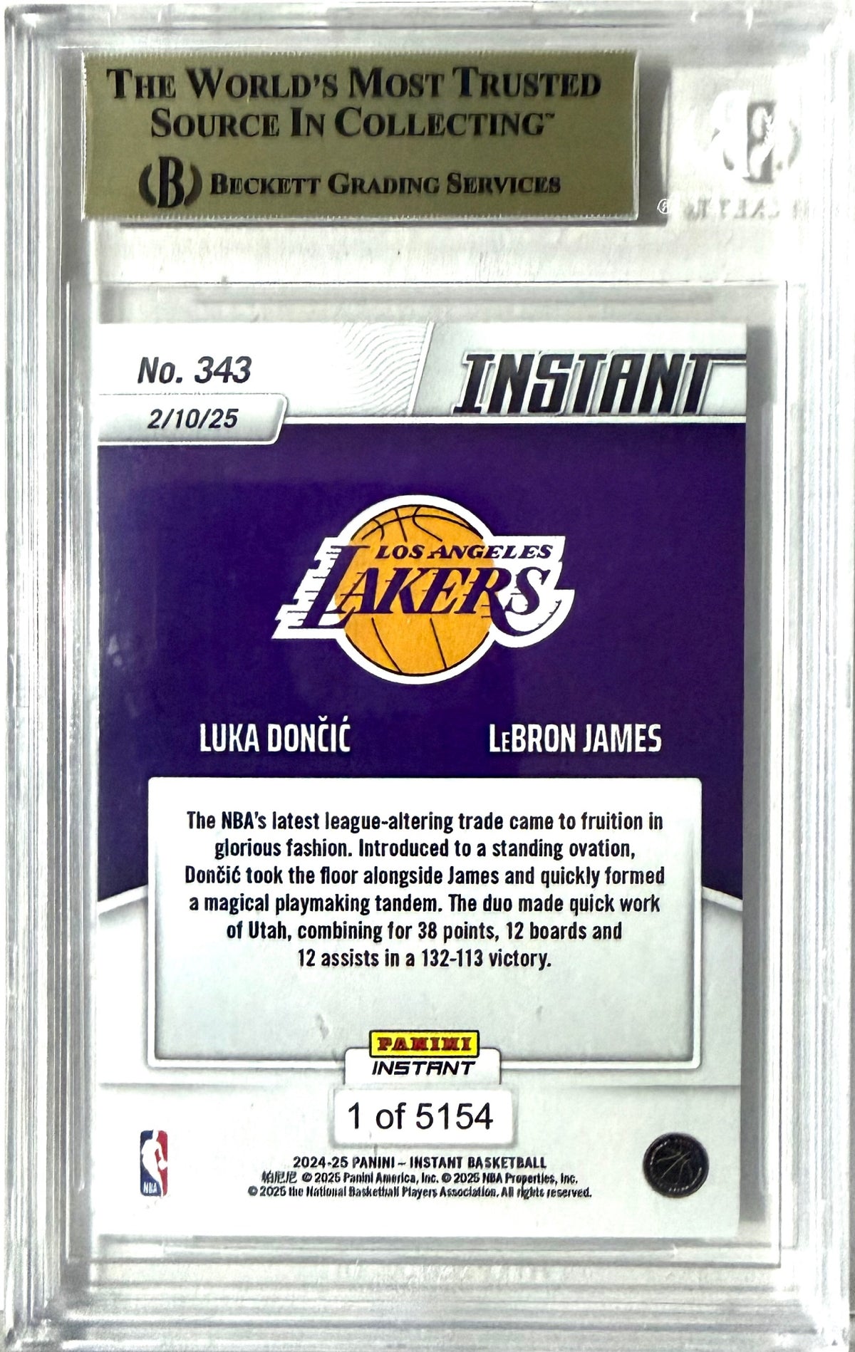 #2024-25 Panini Instant NBA Panini #343 Luka Doncic / LeBron James BGS 9.5