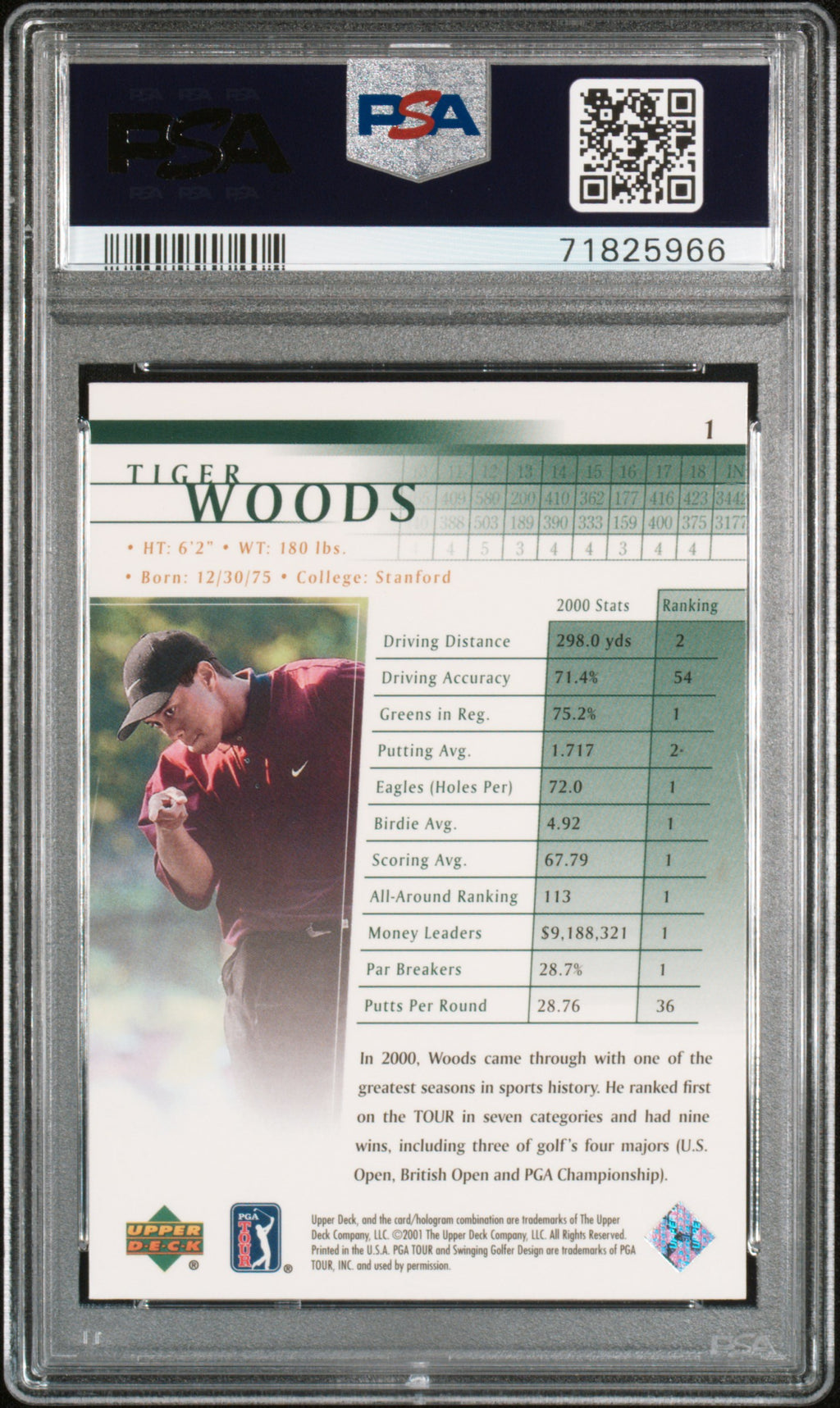 2001 Upper Deck Golf #1 Tiger Woods PSA 9