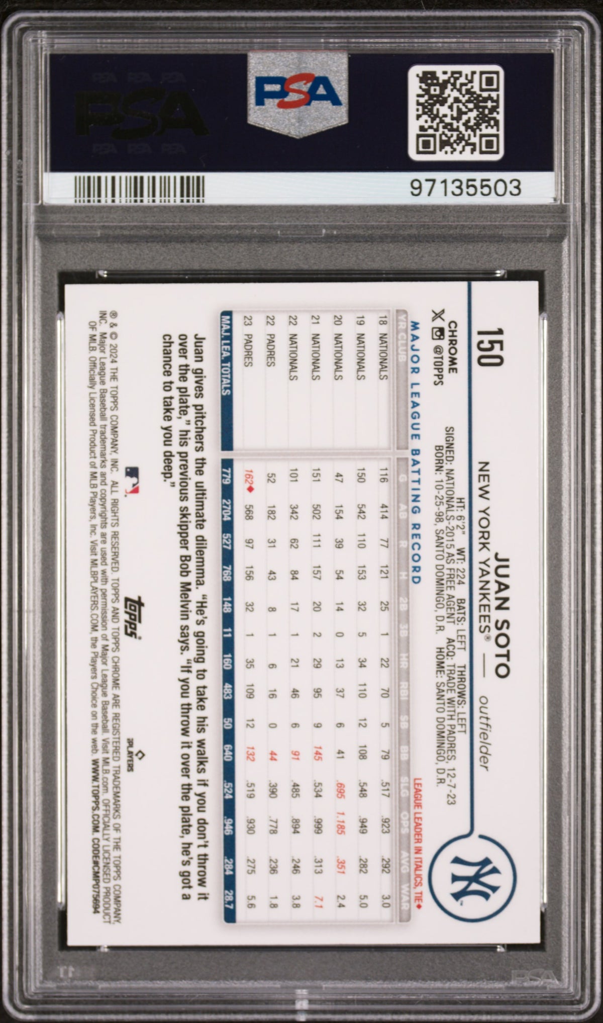 2024 Topps Chrome #150 Juan Soto PSA 10