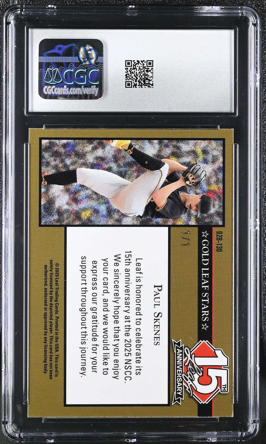 2025 15th Anniv #92B-130 Paul Skenes '92 Gold Leaf Stars CGC 10 1/1 (One of One)