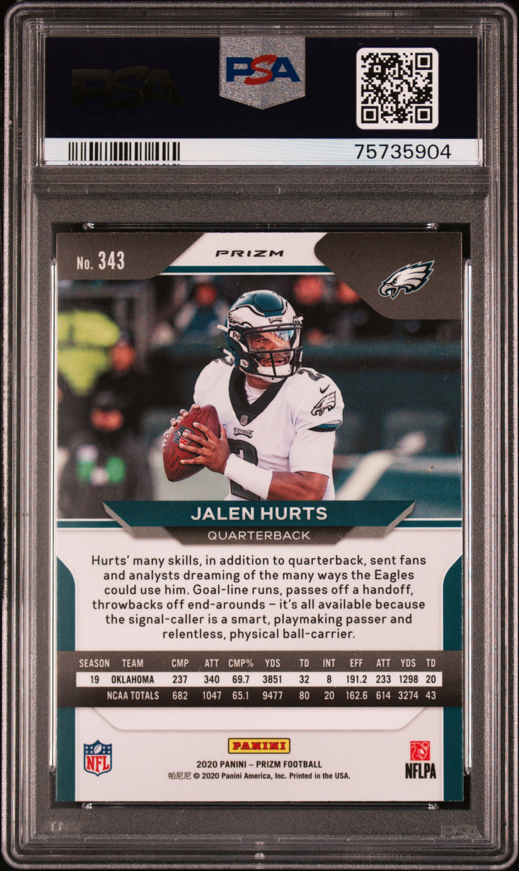 2020 Panini Prizm Panini #343 Jalen Hurts RC PSA 10