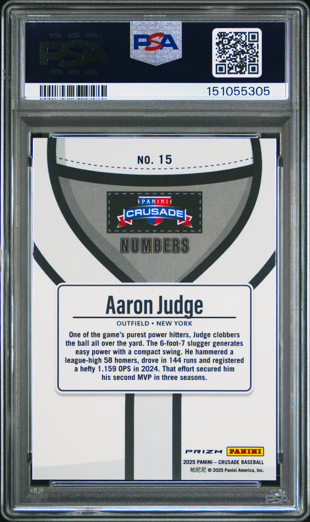 2025 Panini Crusade Numbers #15 Aaron Judge PSA 10