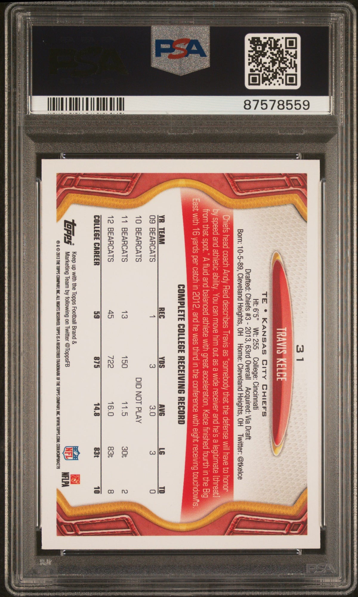 2013 Topps #31 Travis Kelce PSA 10