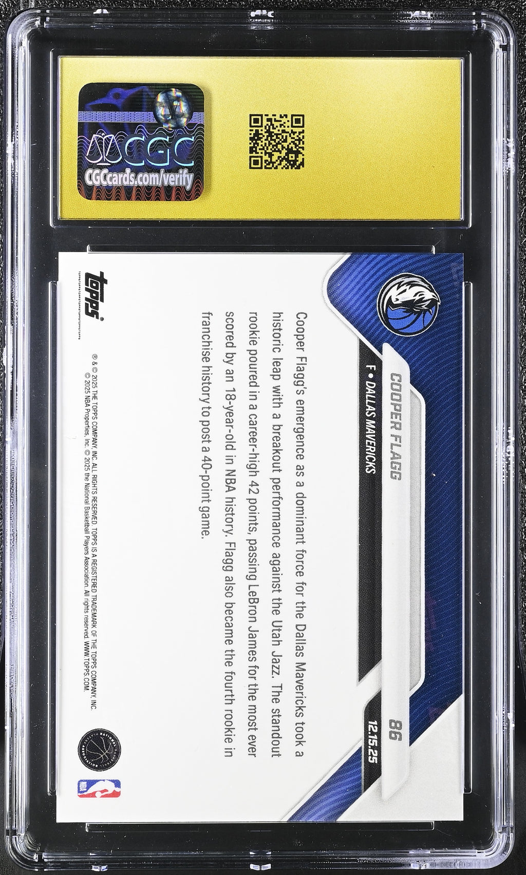 2025-26 Now Topps #86 Cooper Flagg CGC Pristine 10