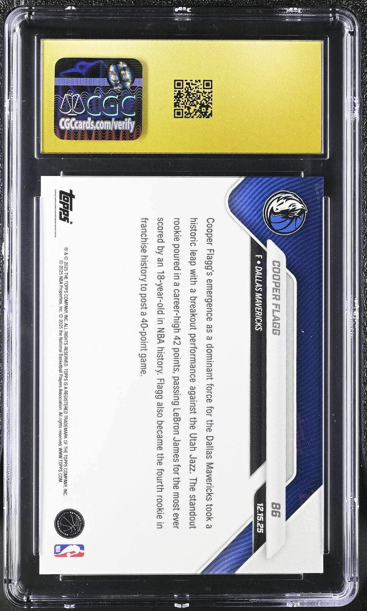 2025-26 Now Topps #86 Cooper Flagg CGC Pristine 10