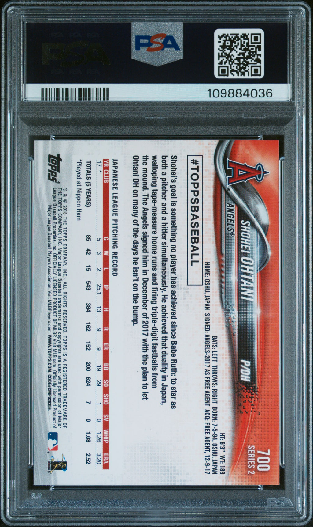 2018 Topps #700 Shohei Ohtani PSA 9