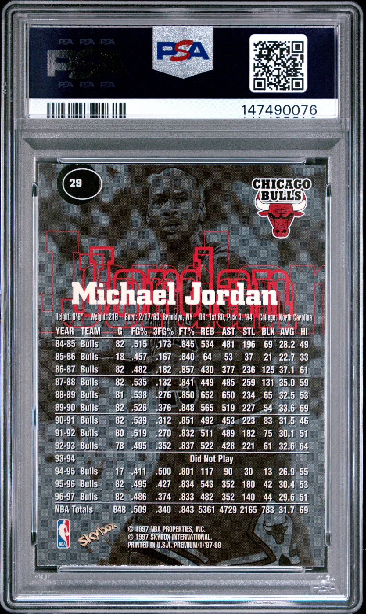 1997 Skybox Premium #29 Michael Jordan PSA 8