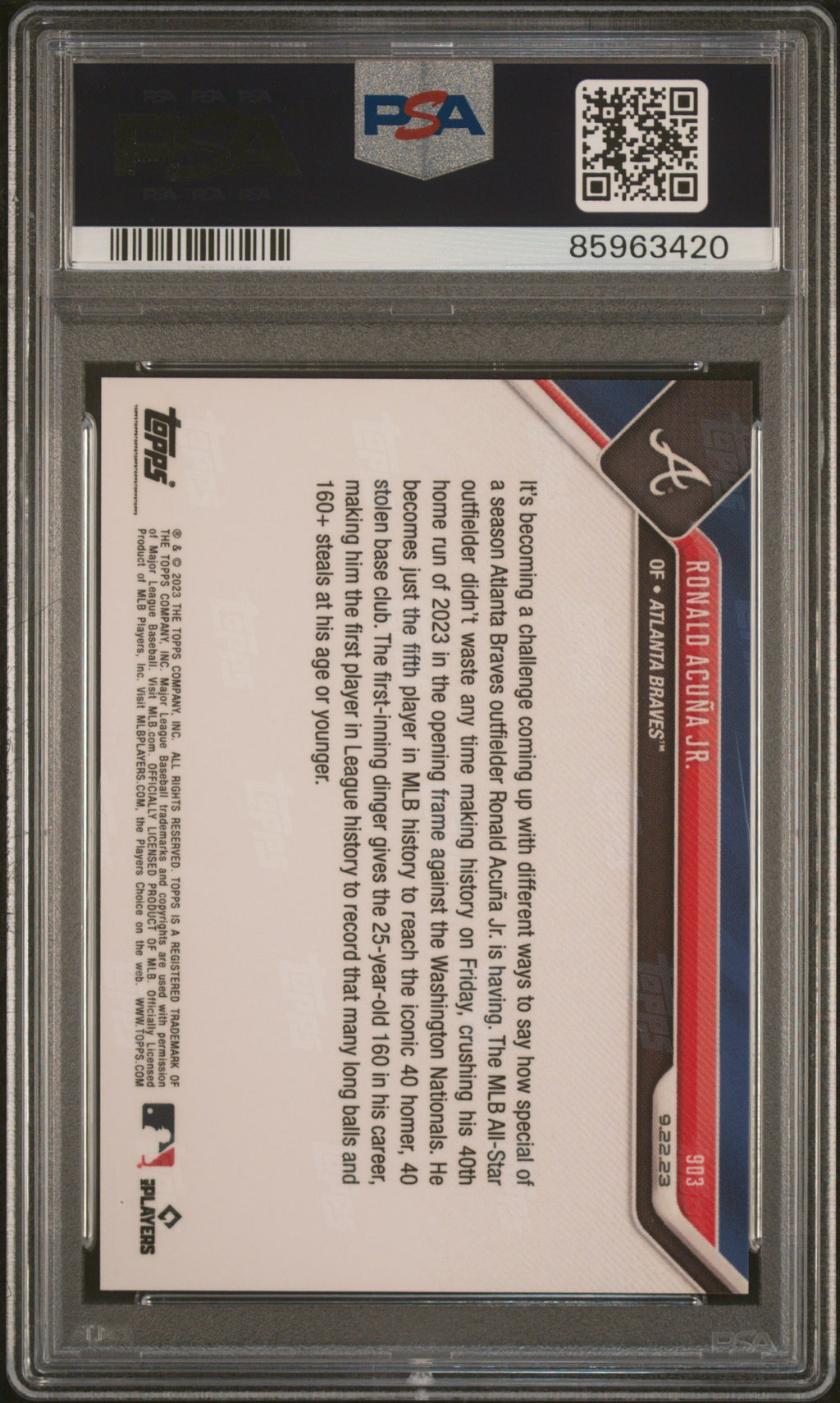 2023 Topps Now Topps #903 Ronald Acuna Jr. PSA 10