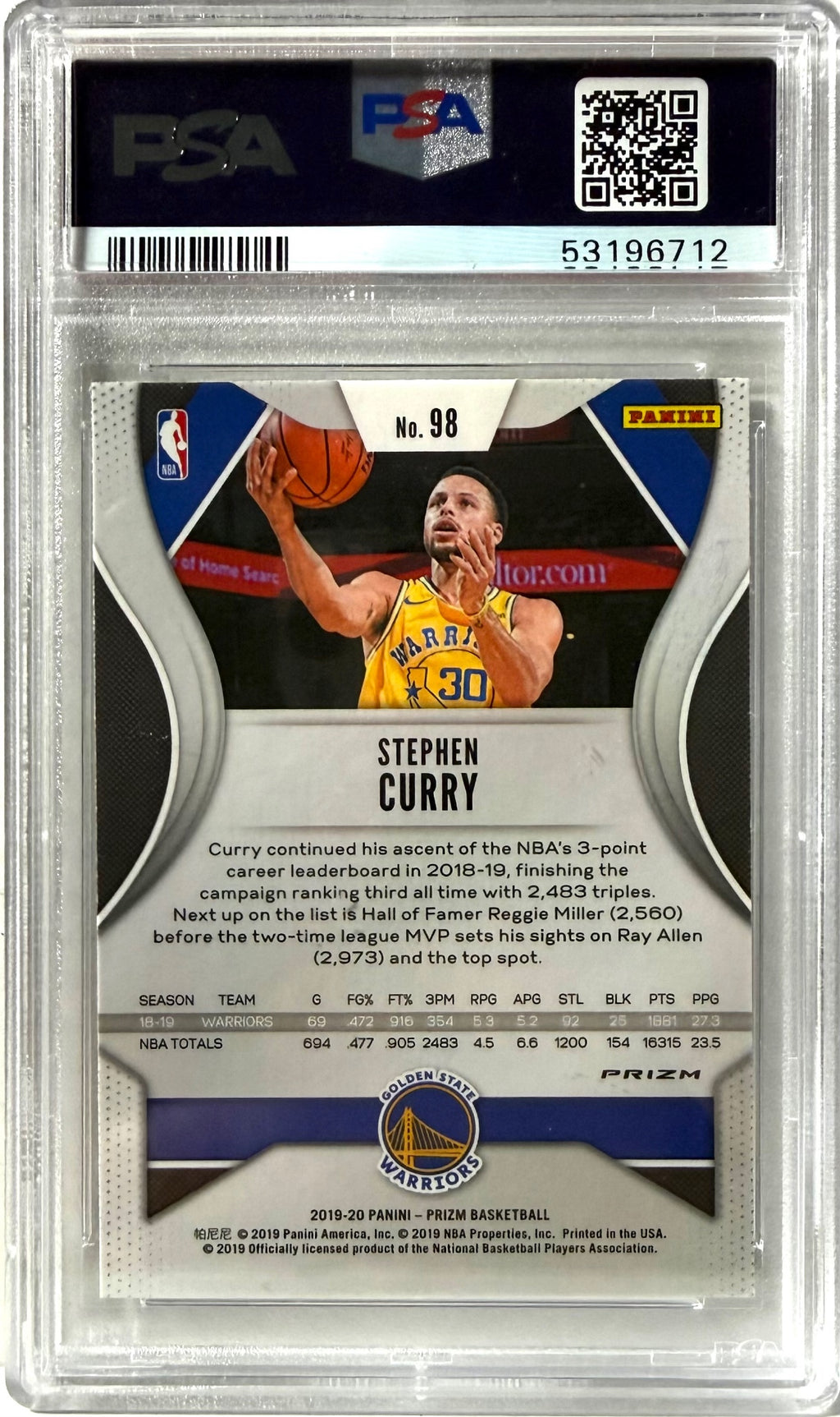 2019-20 Panini Prizm #98 Stephen Curry Prizms Hyper PSA 10