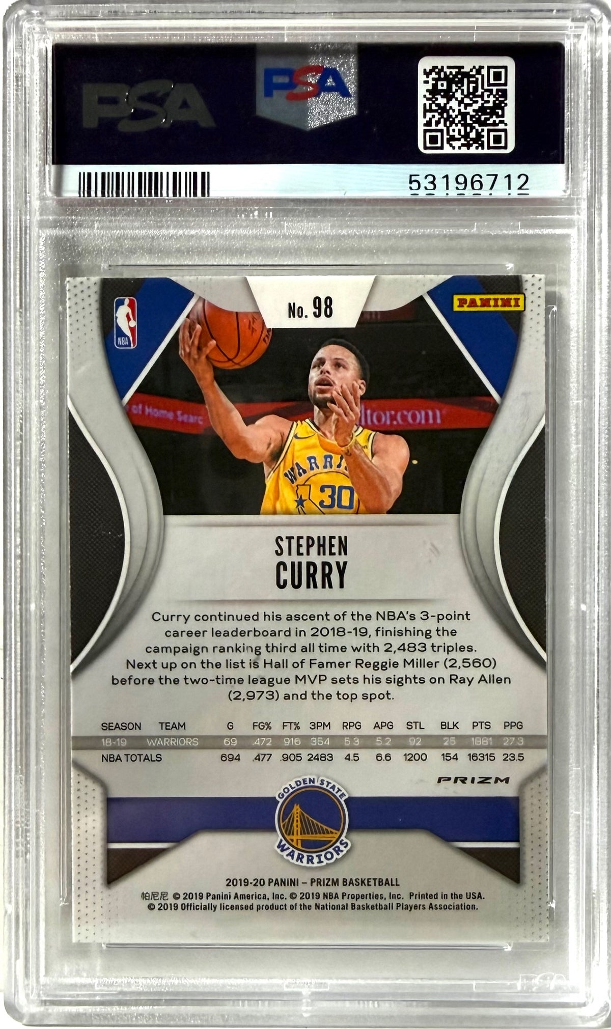 2019-20 Panini Prizm #98 Stephen Curry Prizms Hyper PSA 10
