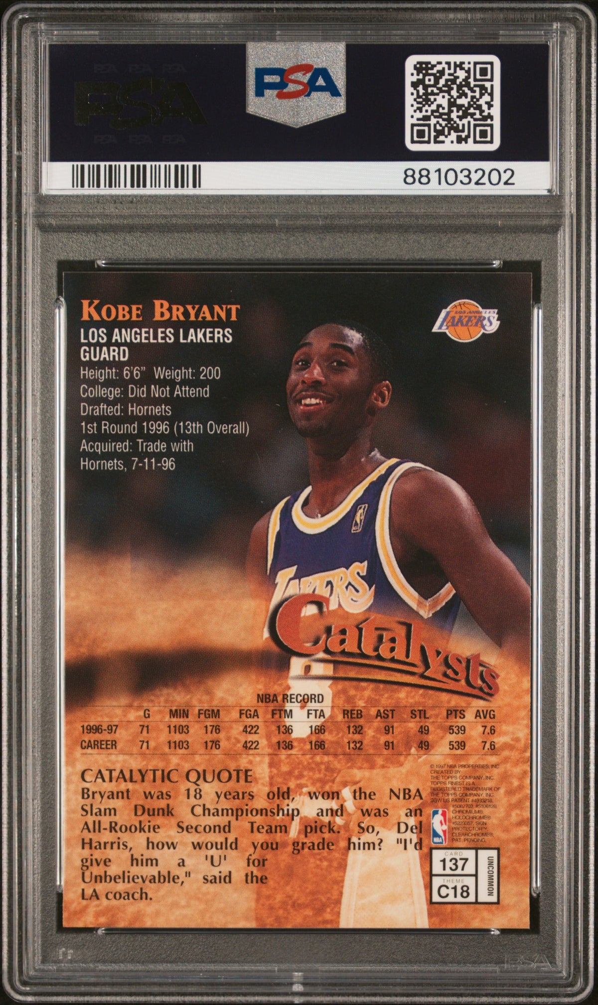 1997 Finest Finest #137 Kobe Bryant PSA 9